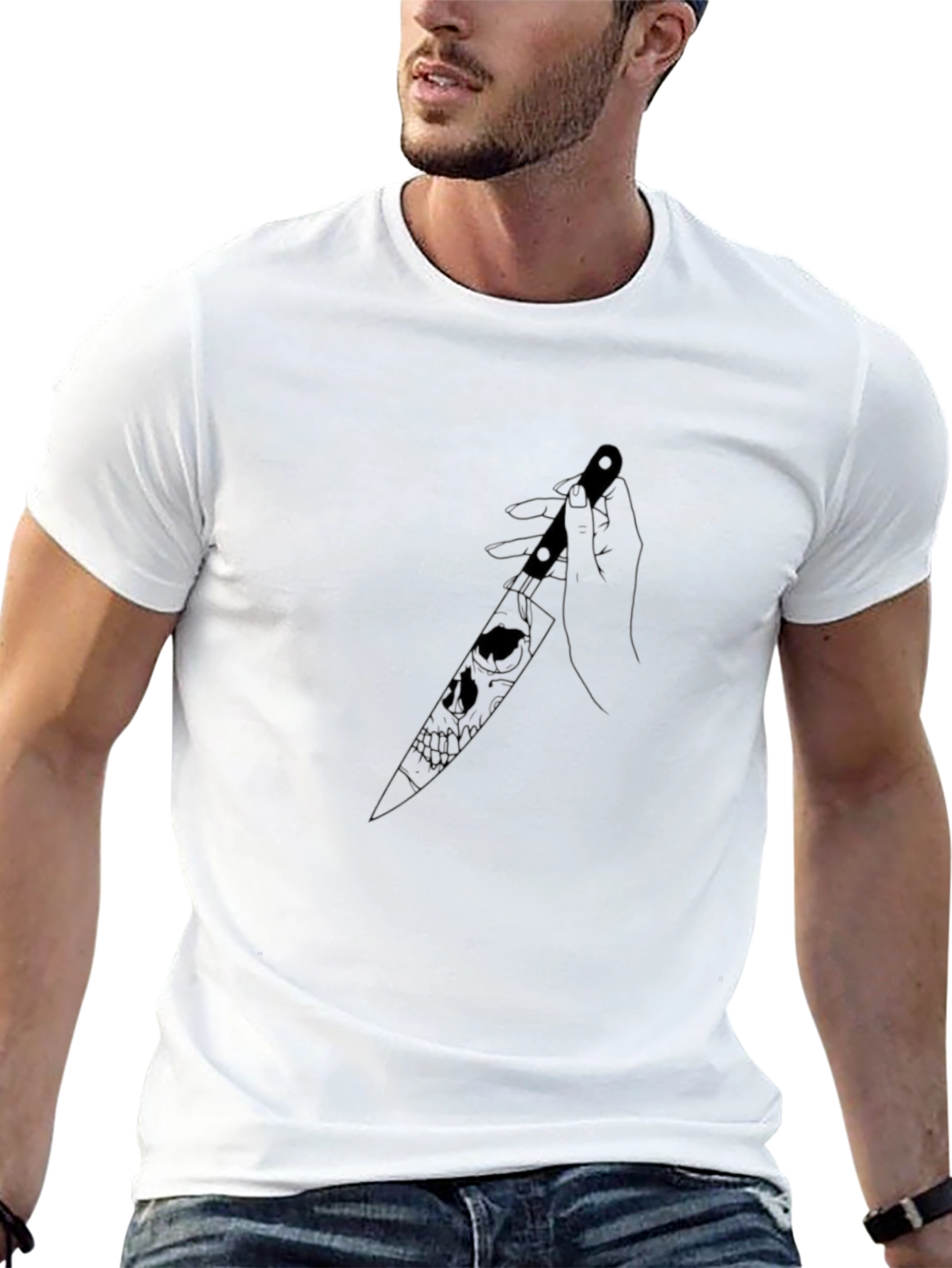 Skull Knife Graphic T-Shirt - Edgy Unisex Design