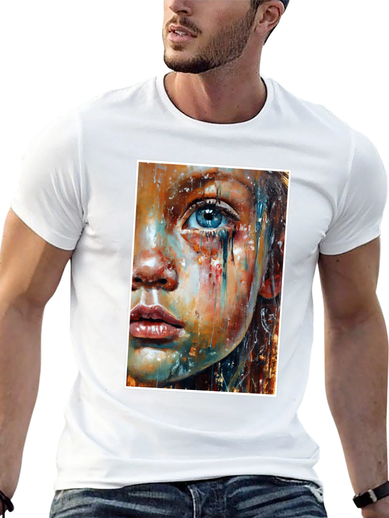 Artistic Crying Woman Portrait Black T-Shirt