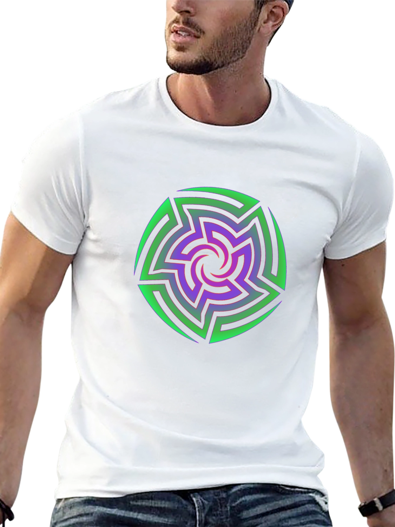 Vibrant Geometric Maze Print Black T-Shirt
