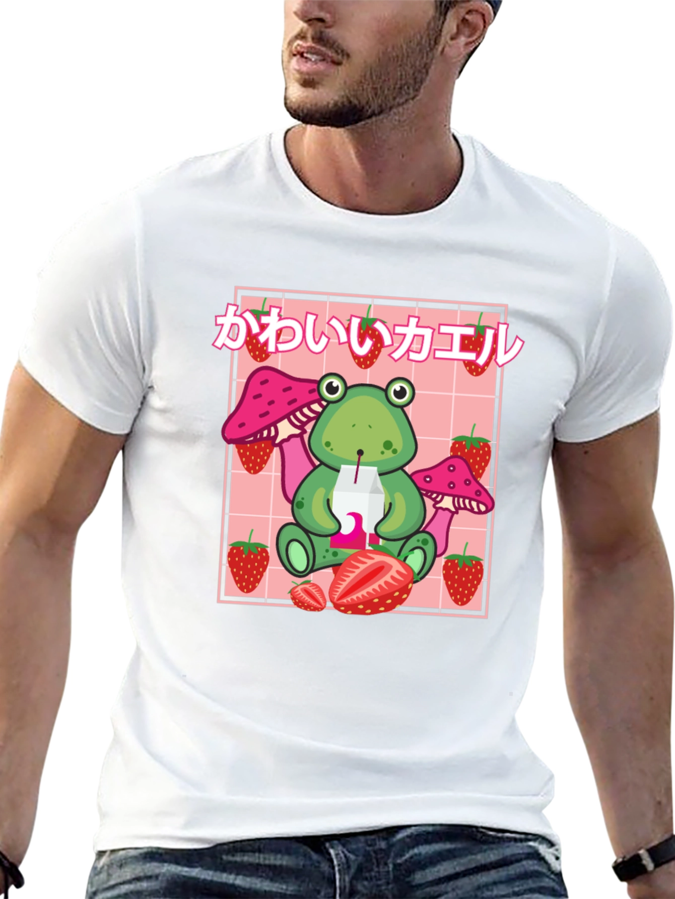 Kawaii Frog Strawberry Black T-Shirt