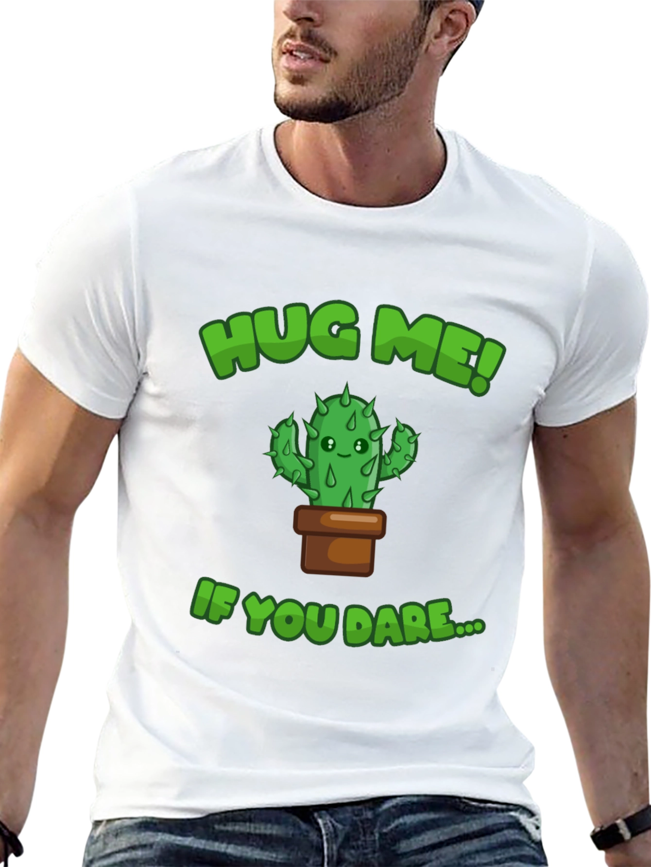 Hug Me! Cactus Graphic Tee - Mens Black T-Shirt