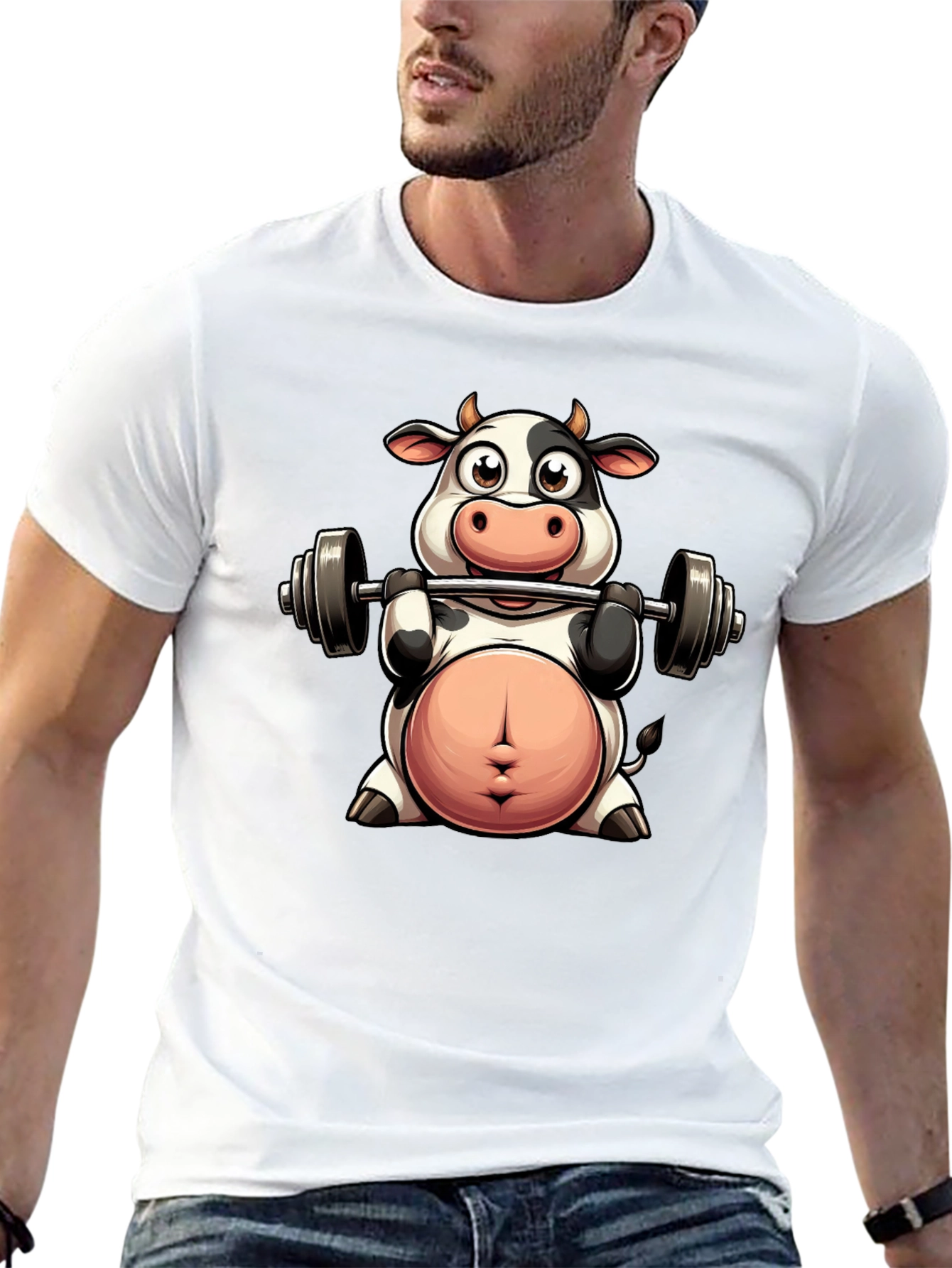 Cow Lifting Weights T-Shirt - Funny Gym Tee