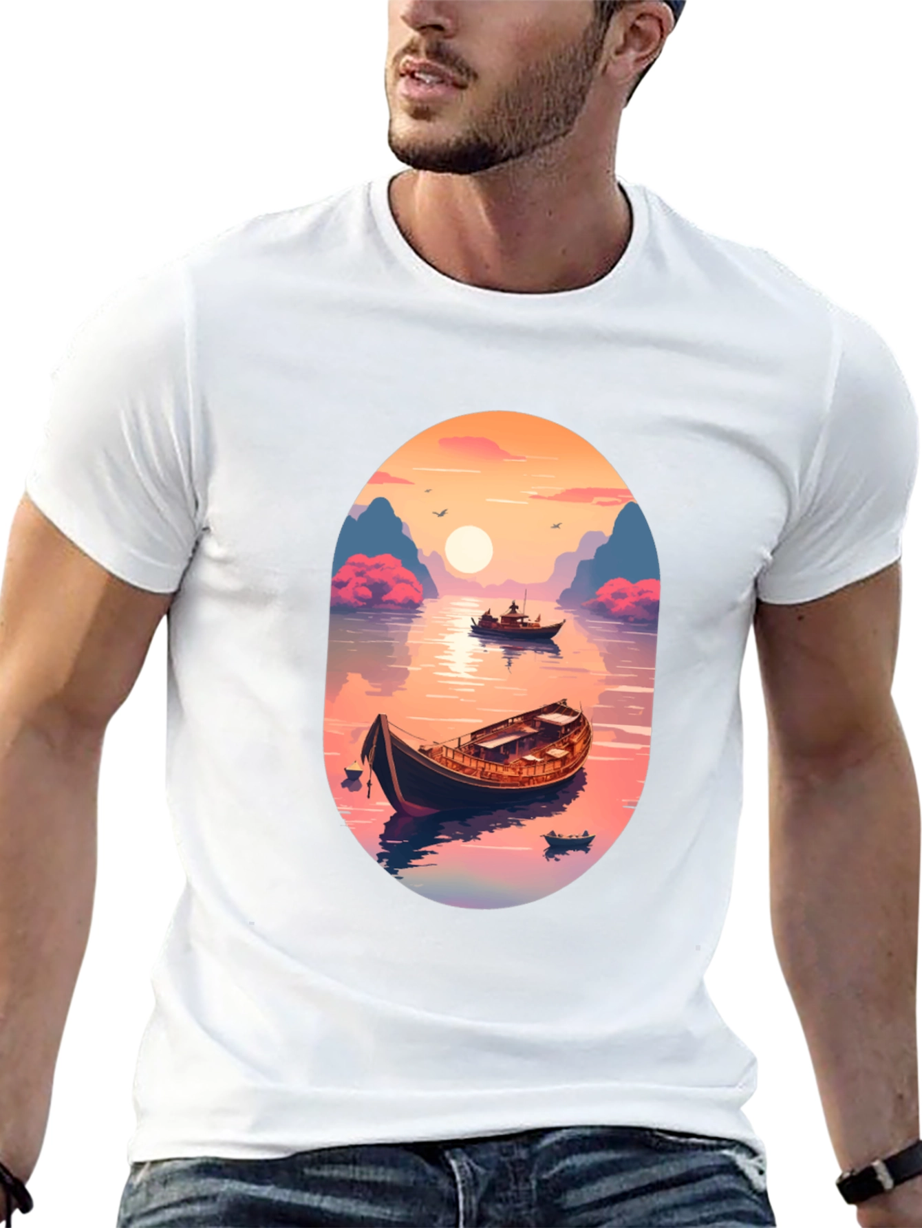Artistic Boat Graphic T-Shirt