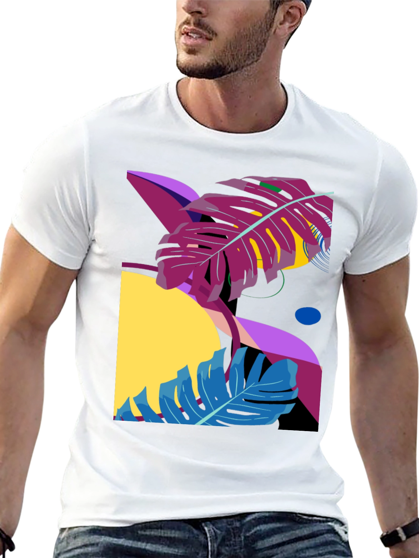 Abstract Tropical Leaf Black Graphic Tee