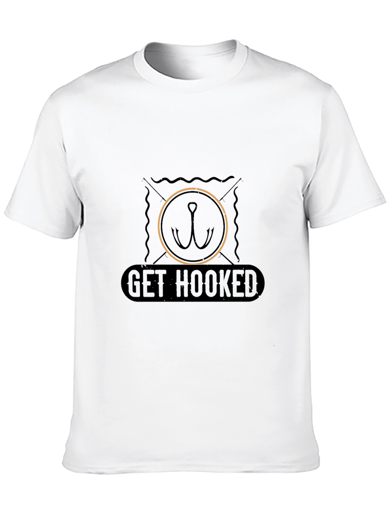 Get Hooked Fishing T-Shirt - Black Casual Tee