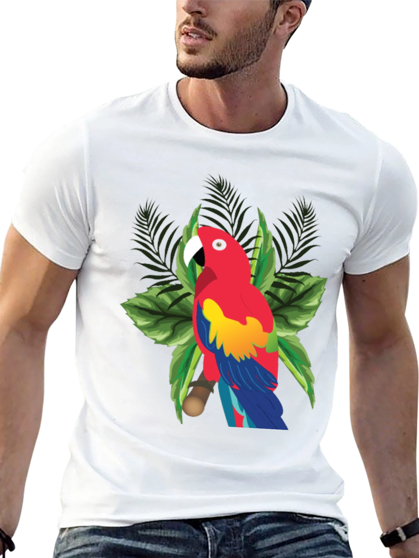 Tropical Parrot Graphic Tee - Black