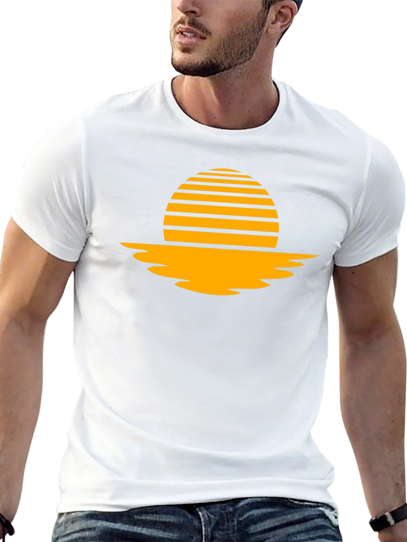 Retro Sunset Graphic Tee - Black Cotton Blend