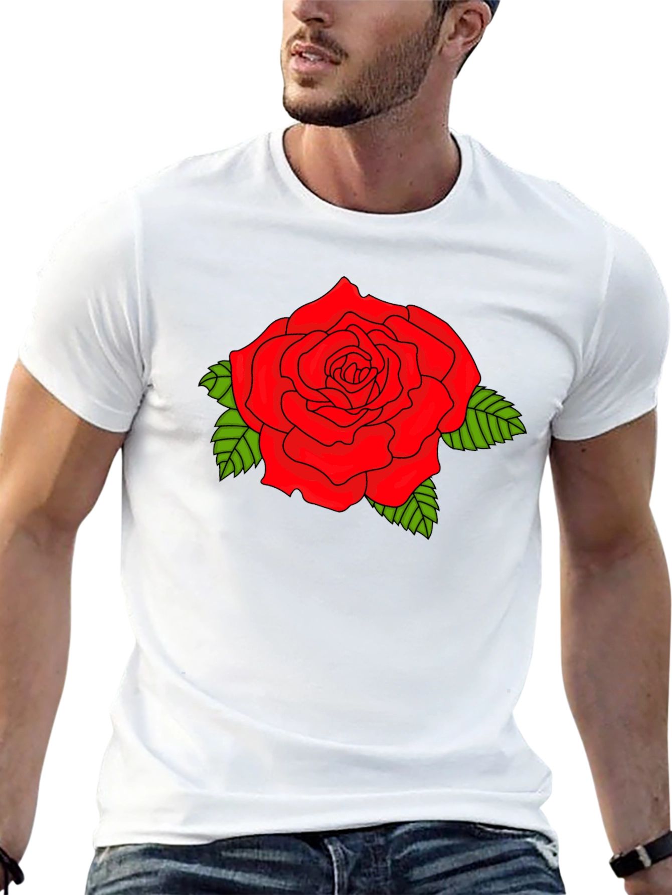 Bold Red Rose Graphic Black T-Shirt