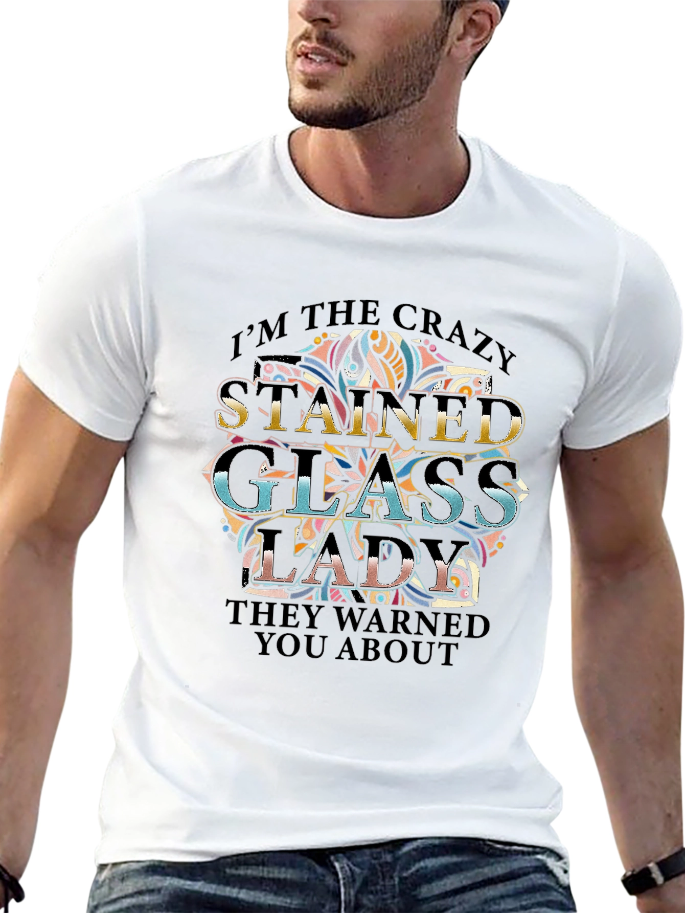 Crazy Stained Glass Lady Graphic Tee