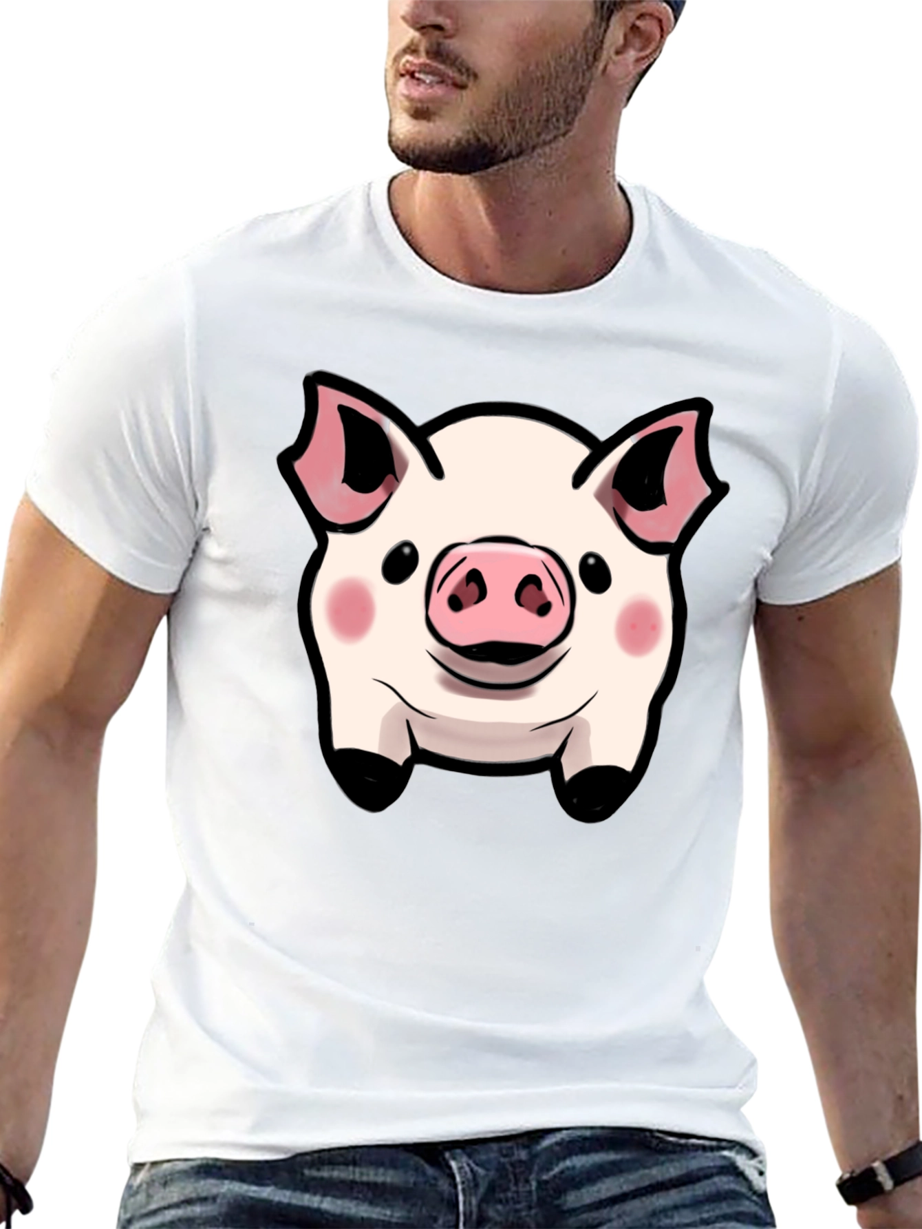 Cute Pig Face Graphic Tee - Black Cotton Shirt