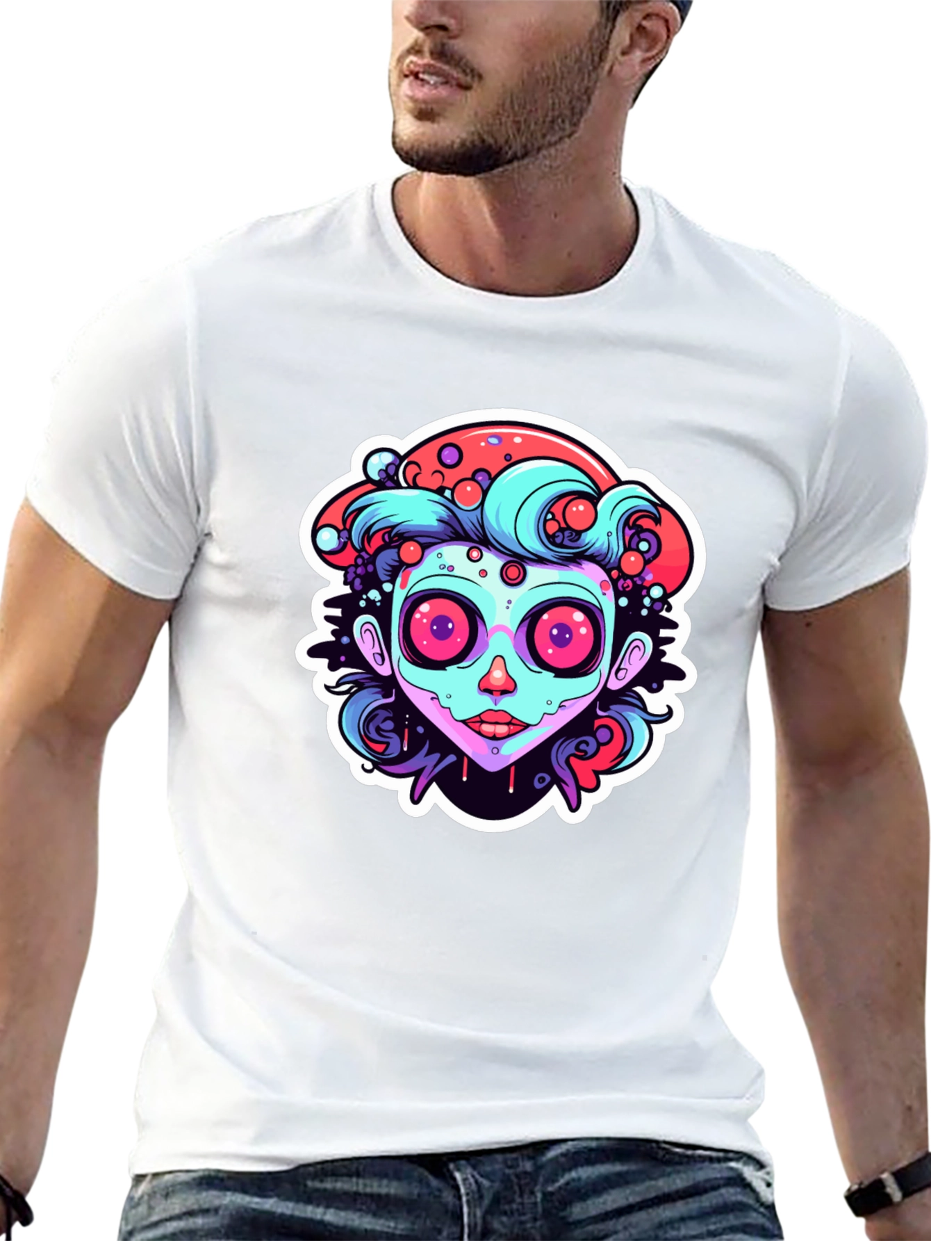 Funky Cartoon Face Black T-Shirt