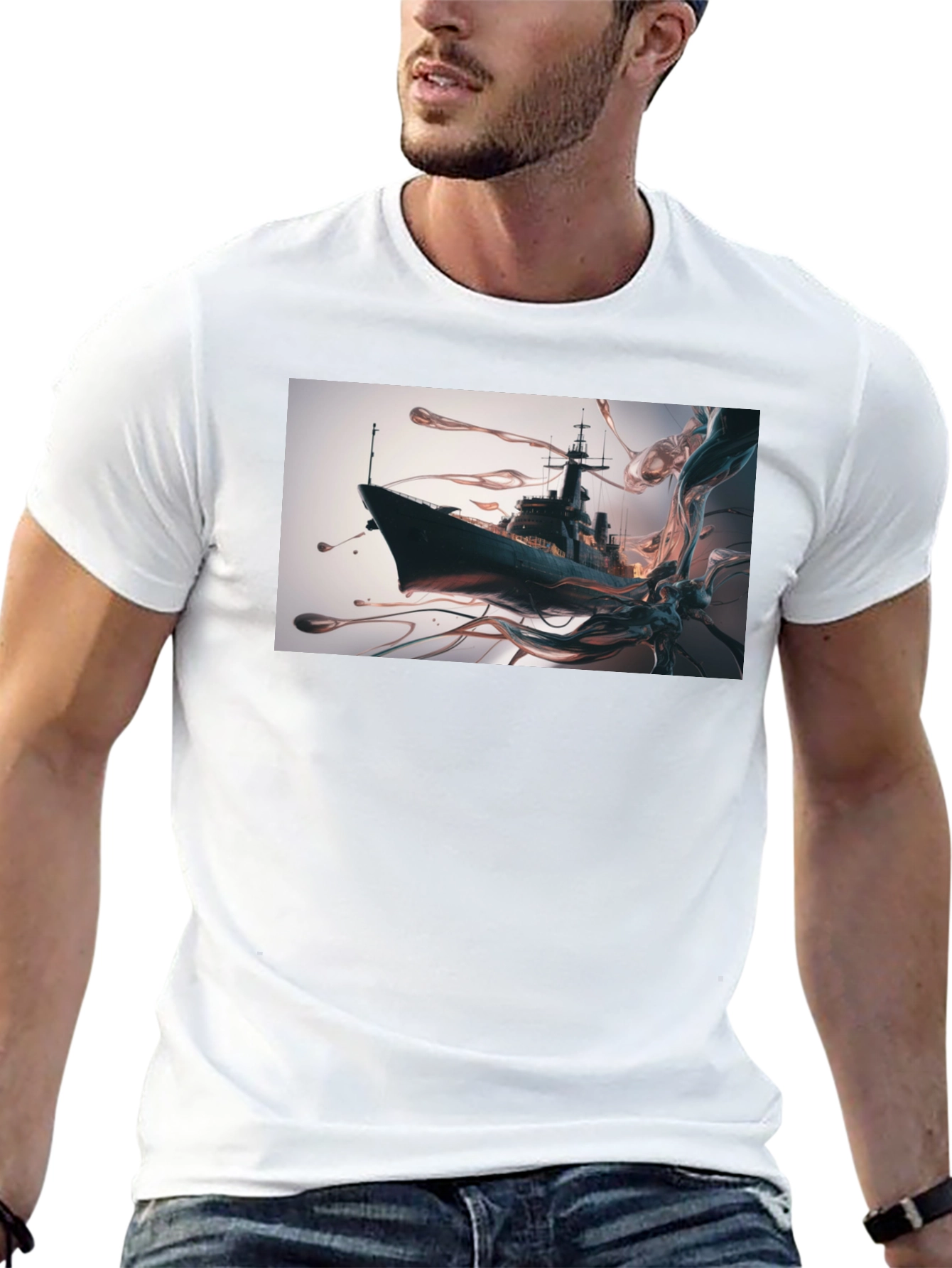Naval Vessel Graphic Tee - Modern Warship Art T-Shirt