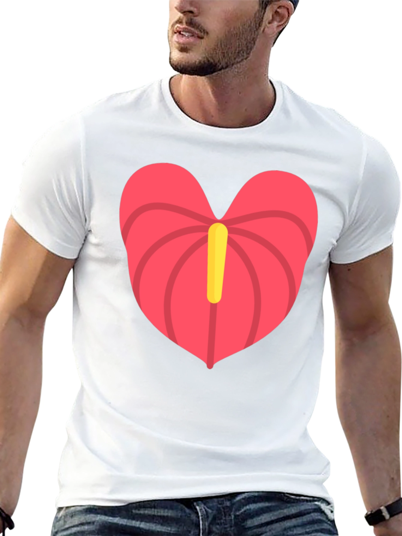 Heart Anthurium T-Shirt - Black Casual Tee