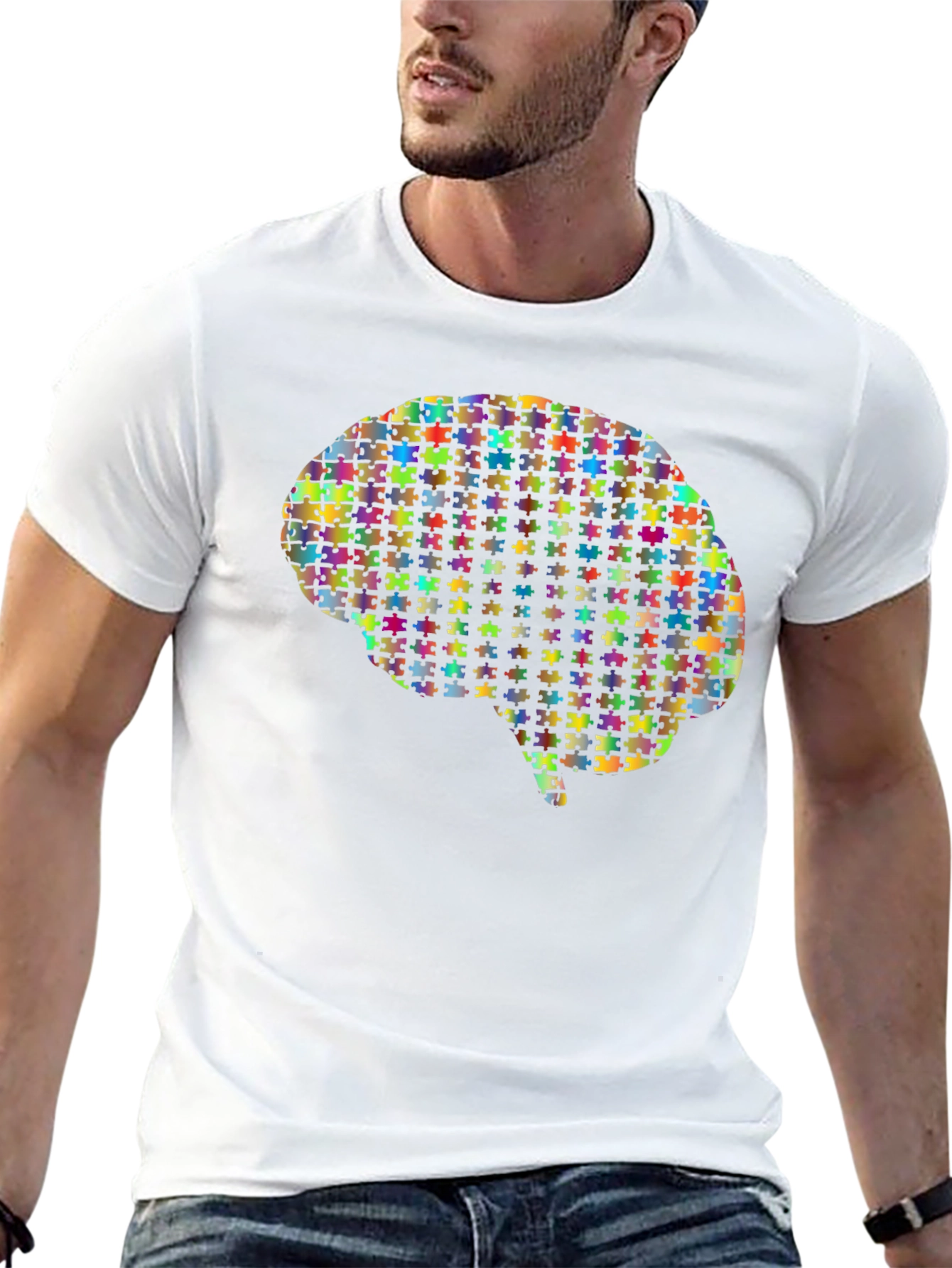 Brain Puzzle Piece Graphic Tee - Unisex Black T-Shirt