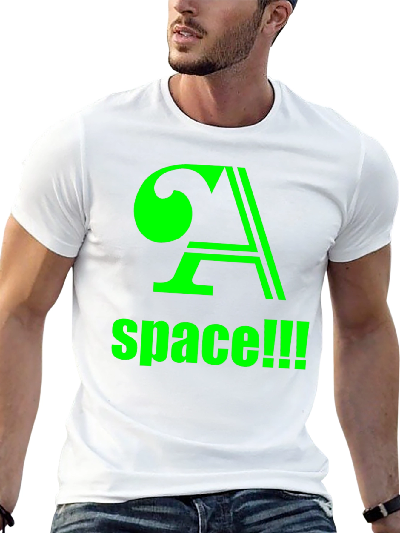 Space! Black T-Shirt with Green Graphic