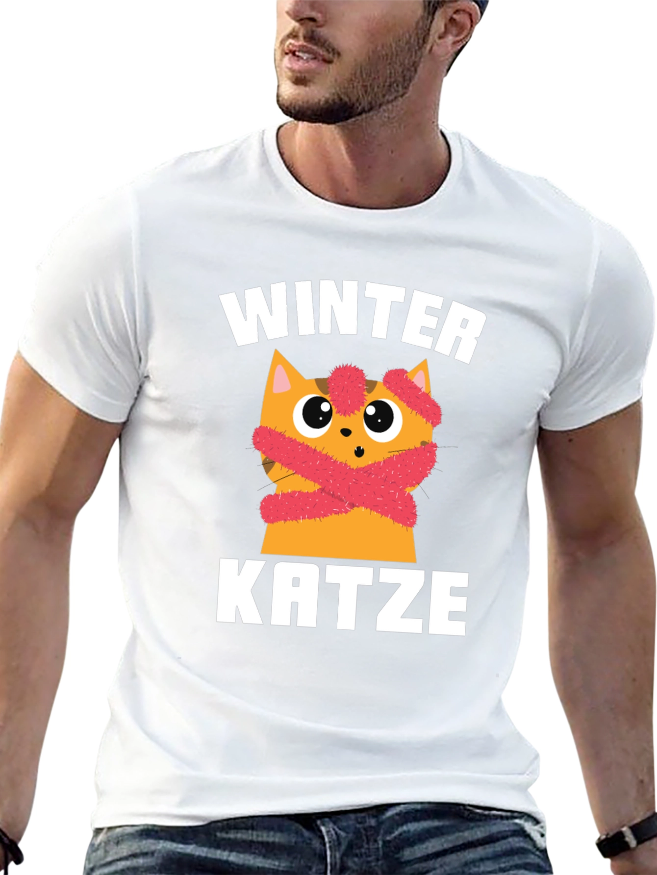Winter Katze T-Shirt | Cute Cat in Scarf