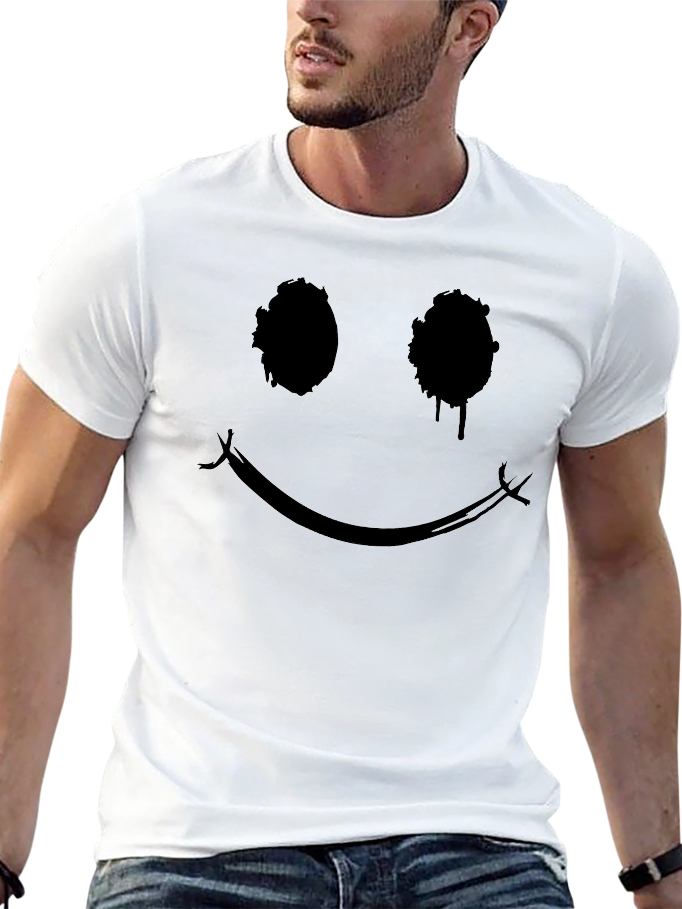 Distressed Smiley Face Black Graphic Tee