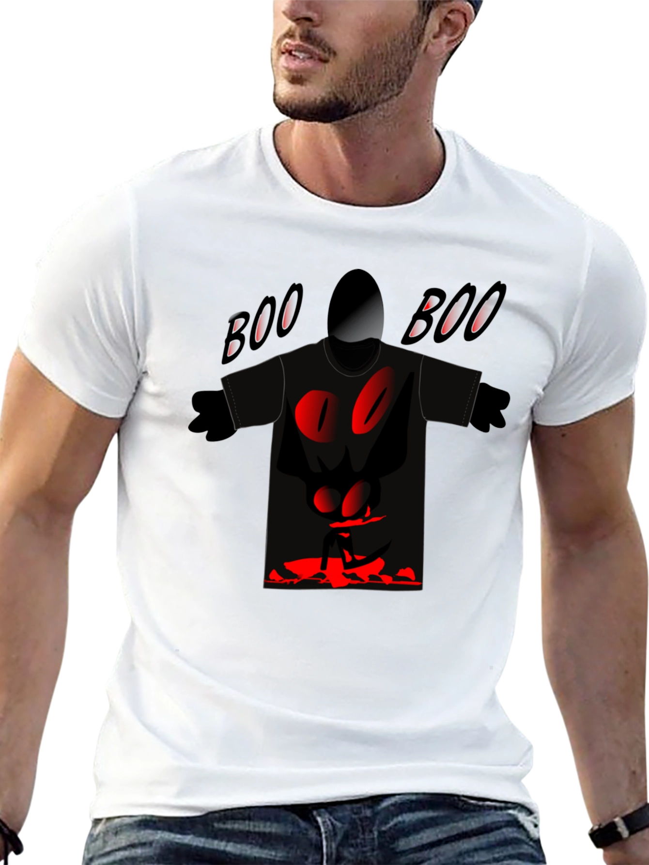Spooky Boo Graphic Tee - Black Cotton Blend