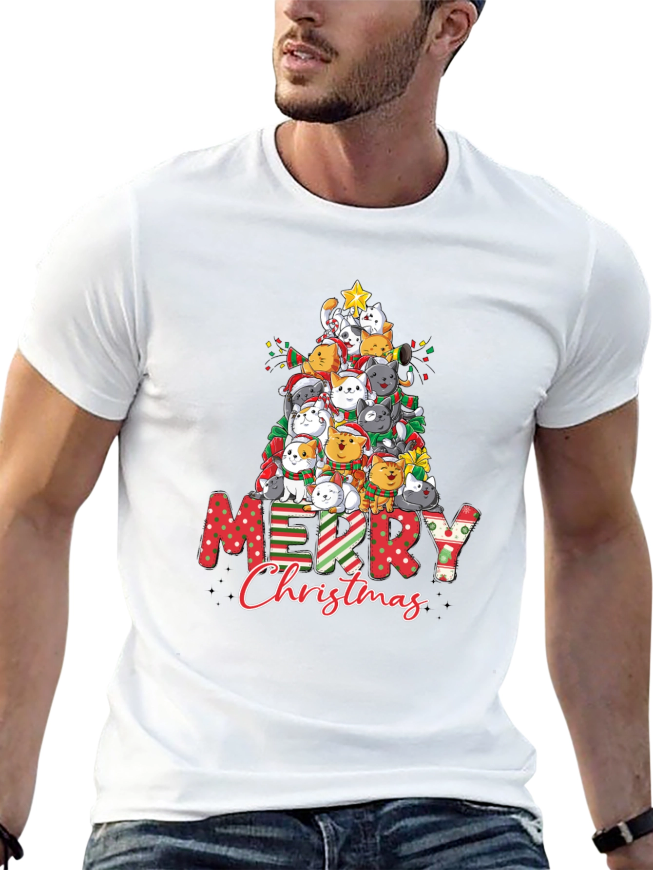 Cat Christmas Tree Graphic T-Shirt