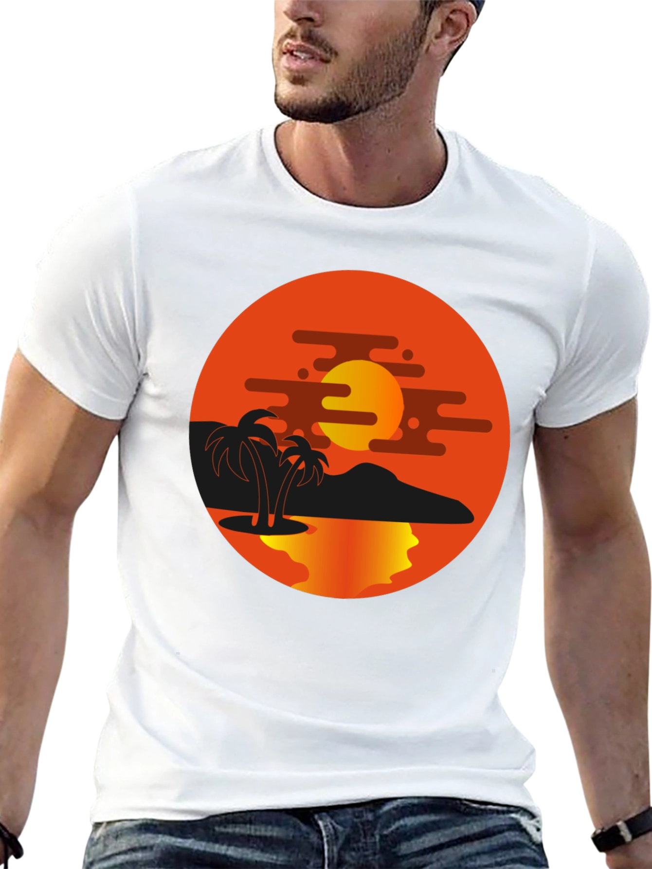 Sunset Palm Tree Graphic Black T-Shirt
