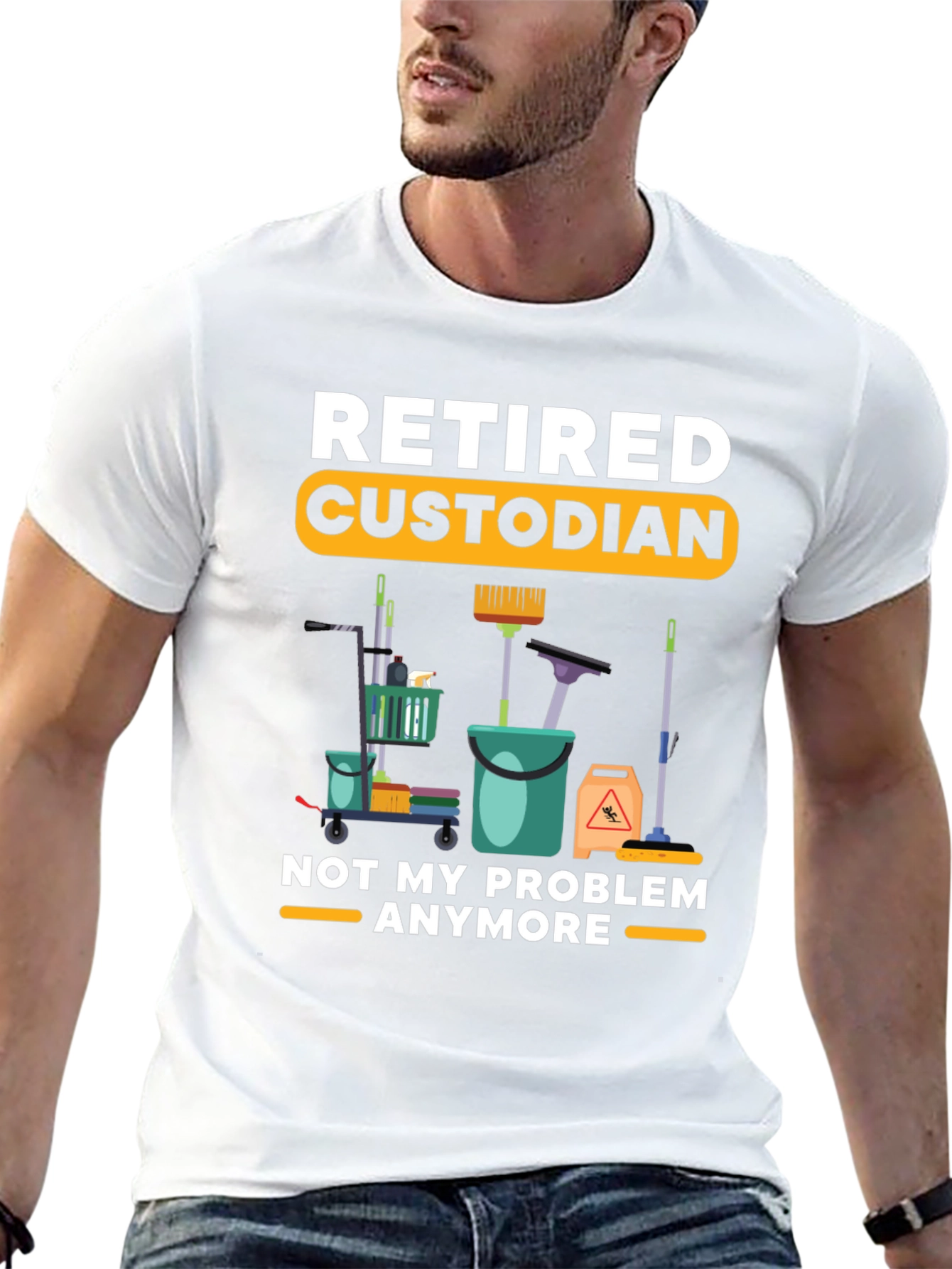 Retired Custodian T-Shirt Cleaning Crew Humor Tee