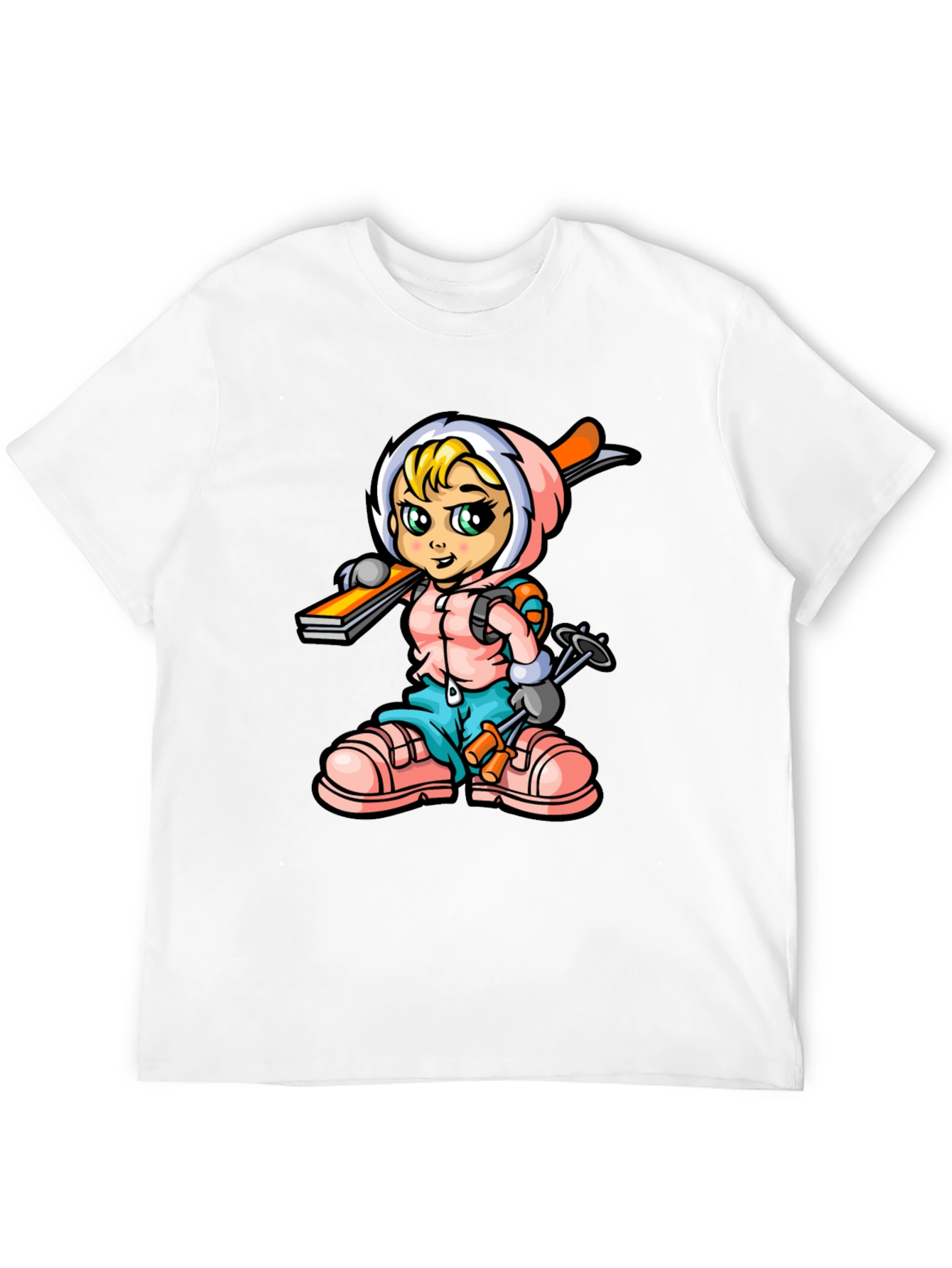 Cartoon Skier Graphic Tee - Black