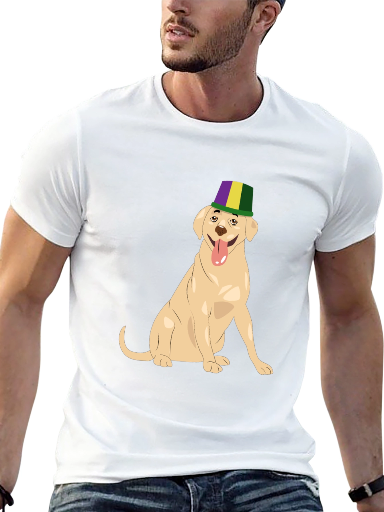 Dog Wearing Mardi Gras Hat Graphic T-Shirt