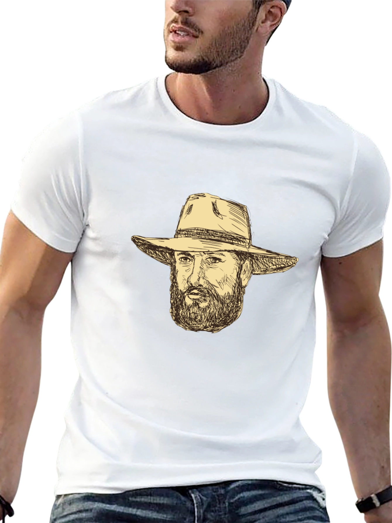 Black T-Shirt with Cowboy Sketch
