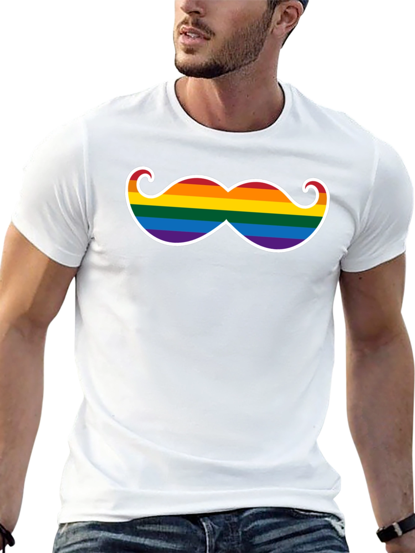Rainbow Mustache Graphic T-Shirt