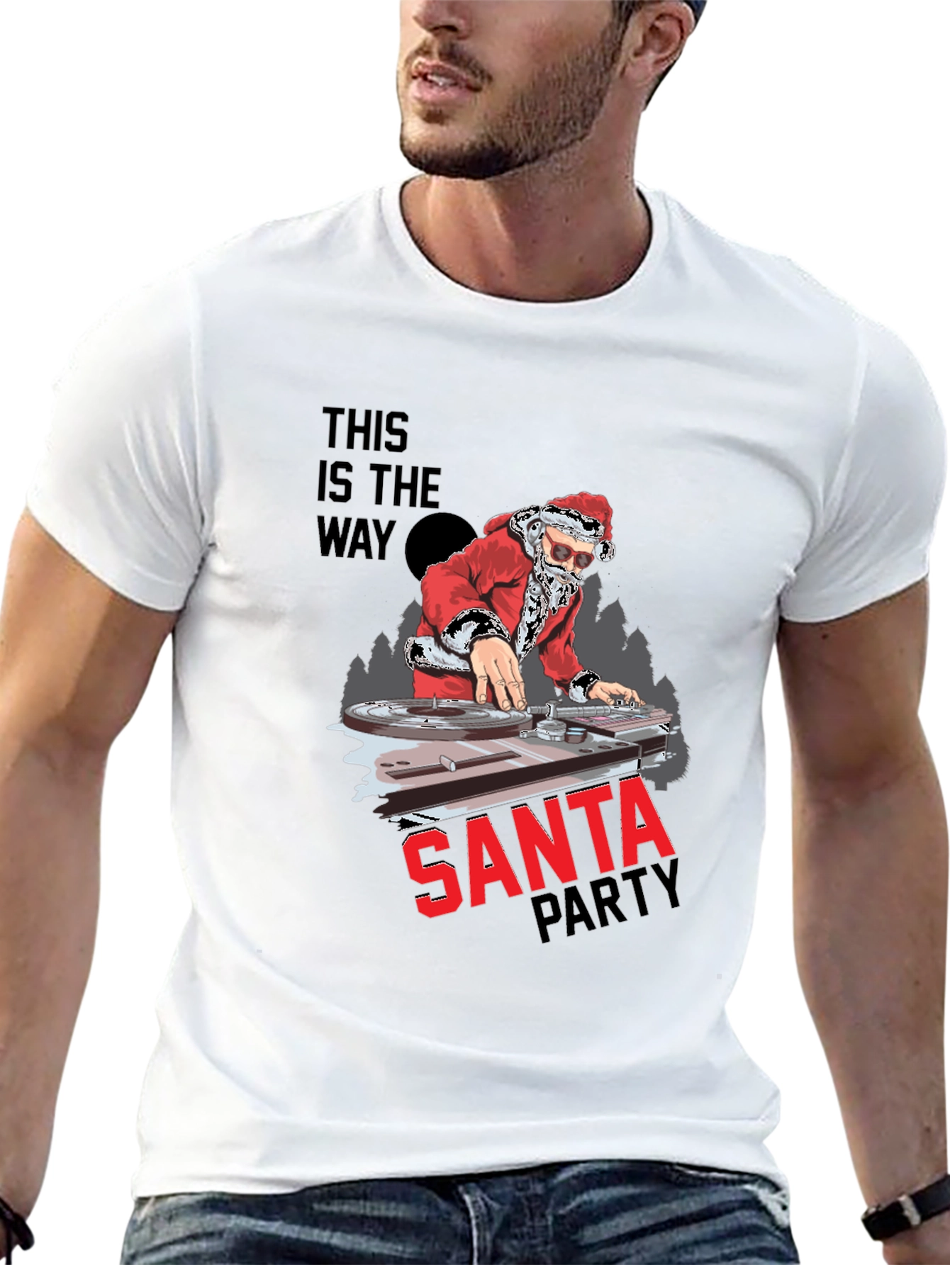 DJ Santa Christmas Party Black T-Shirt