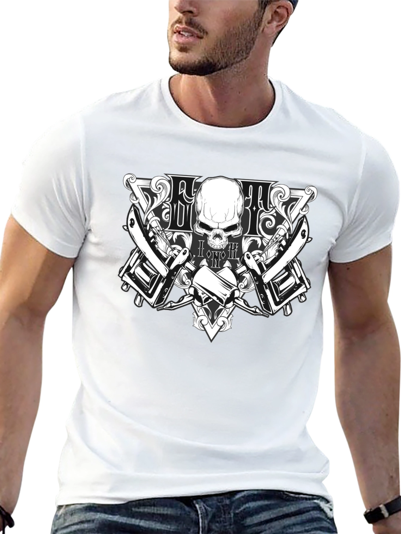 Skull & Razor T-Shirt - Barber Style Design