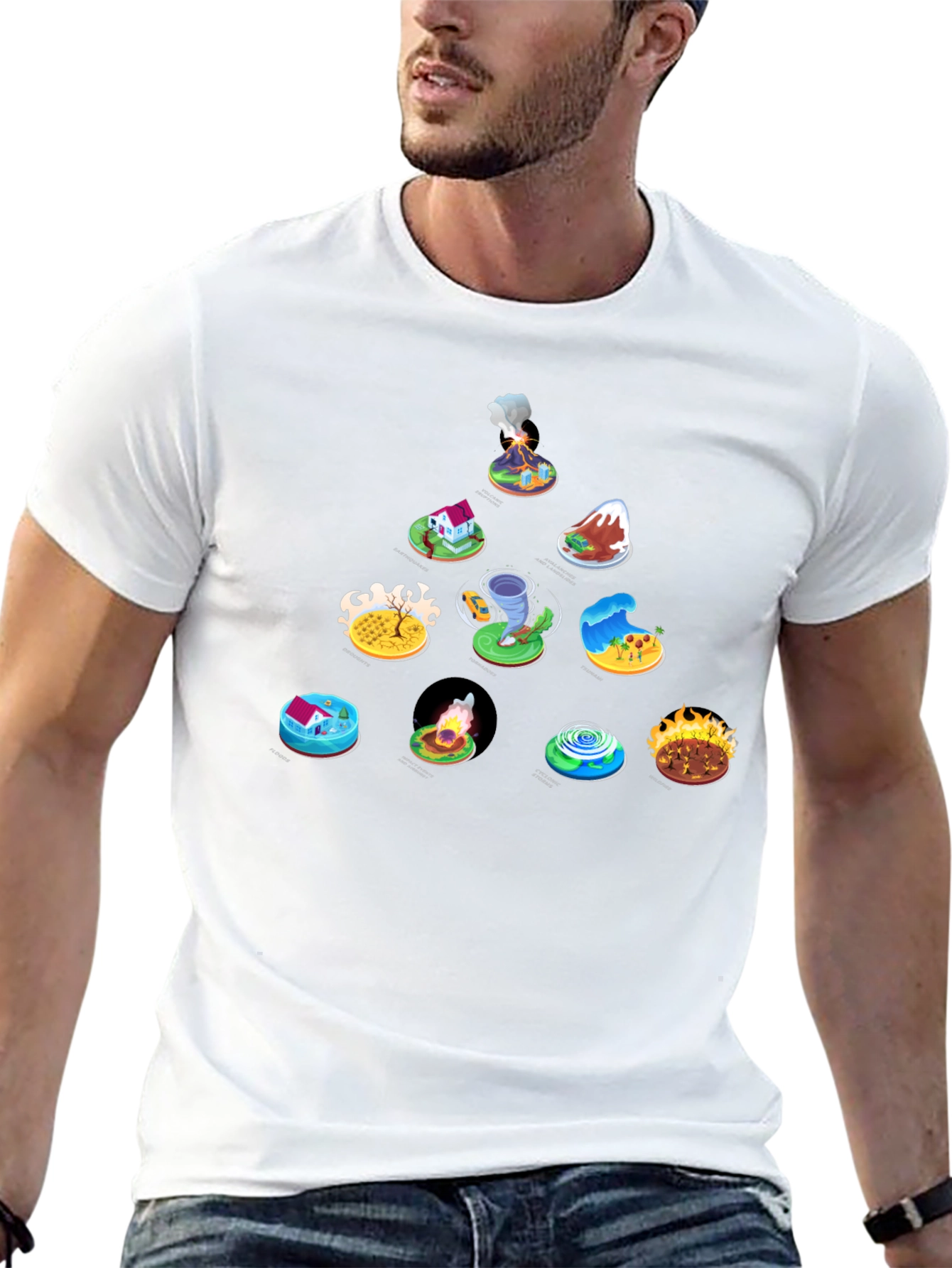 Cartoon Disaster Icons Black T-Shirt
