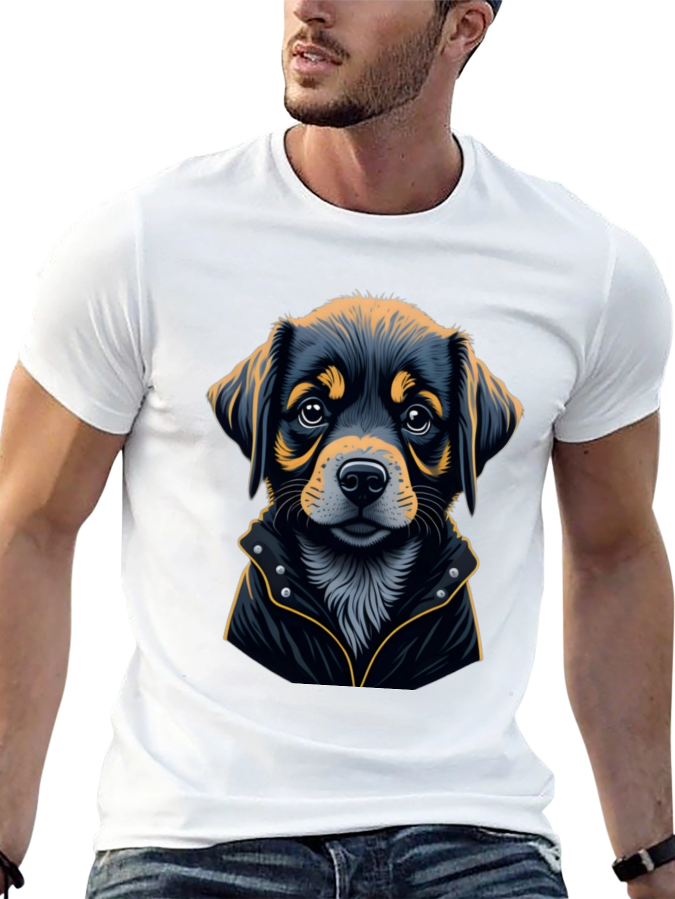 Dog in Jacket Black T-Shirt