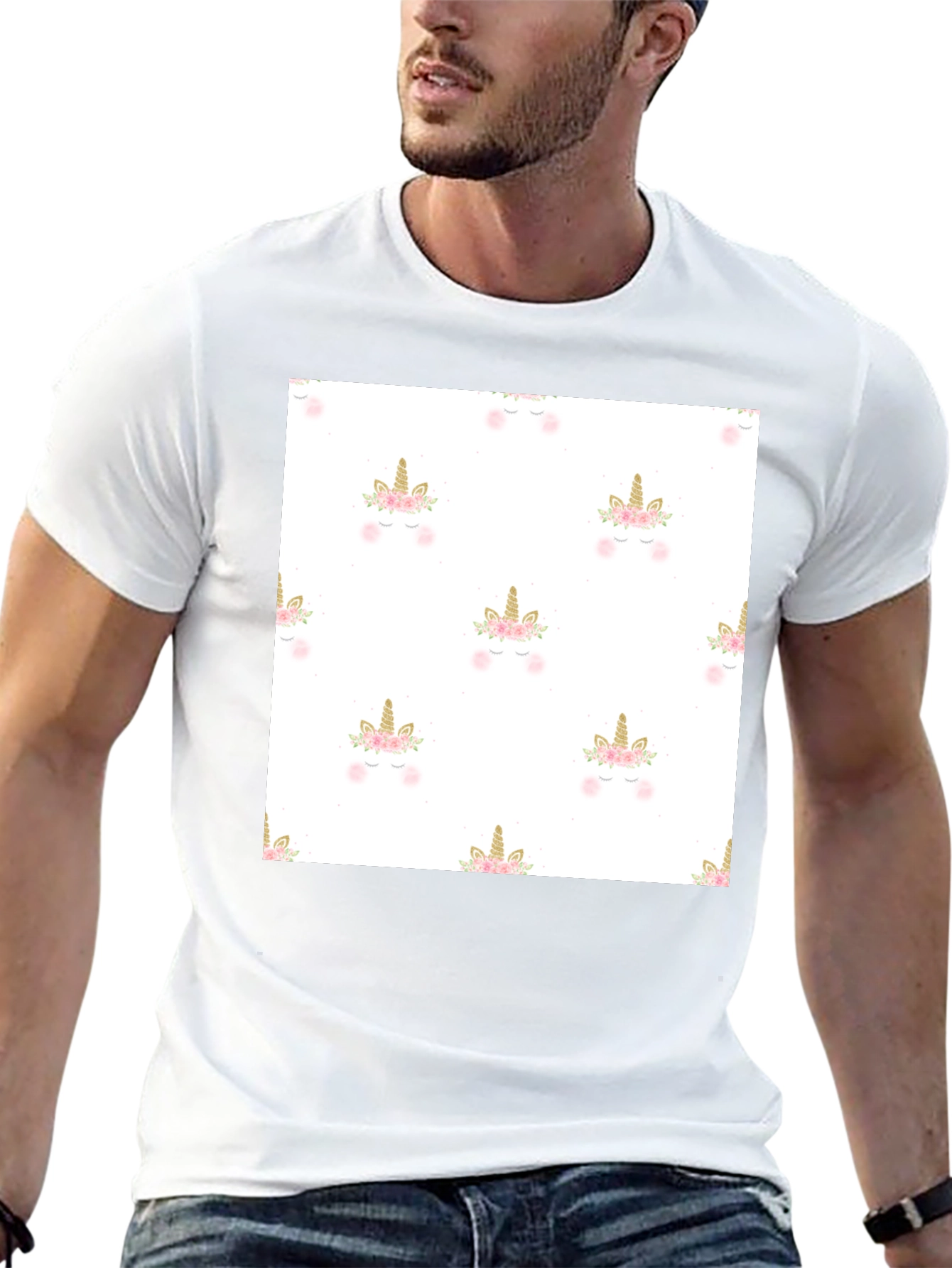 Unicorn Pattern Black T-Shirt