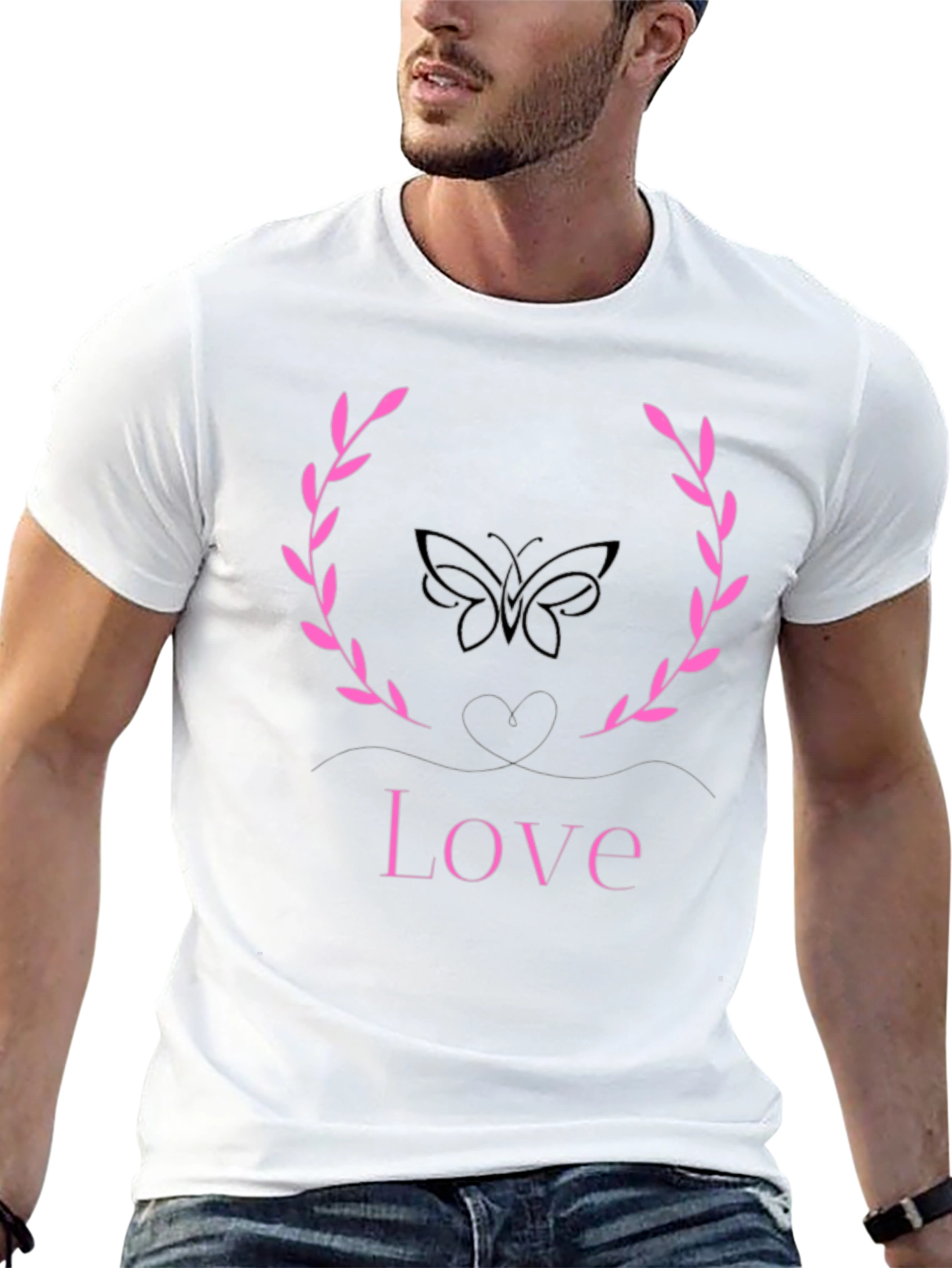 Love Butterfly Wreath Graphic Tee - Stylish Black T-Shirt