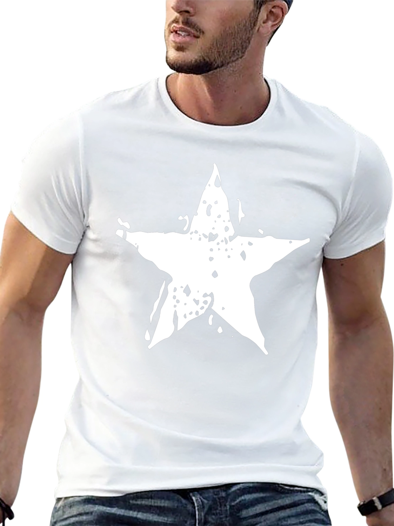 Black T-Shirt with Distressed Star Graphic