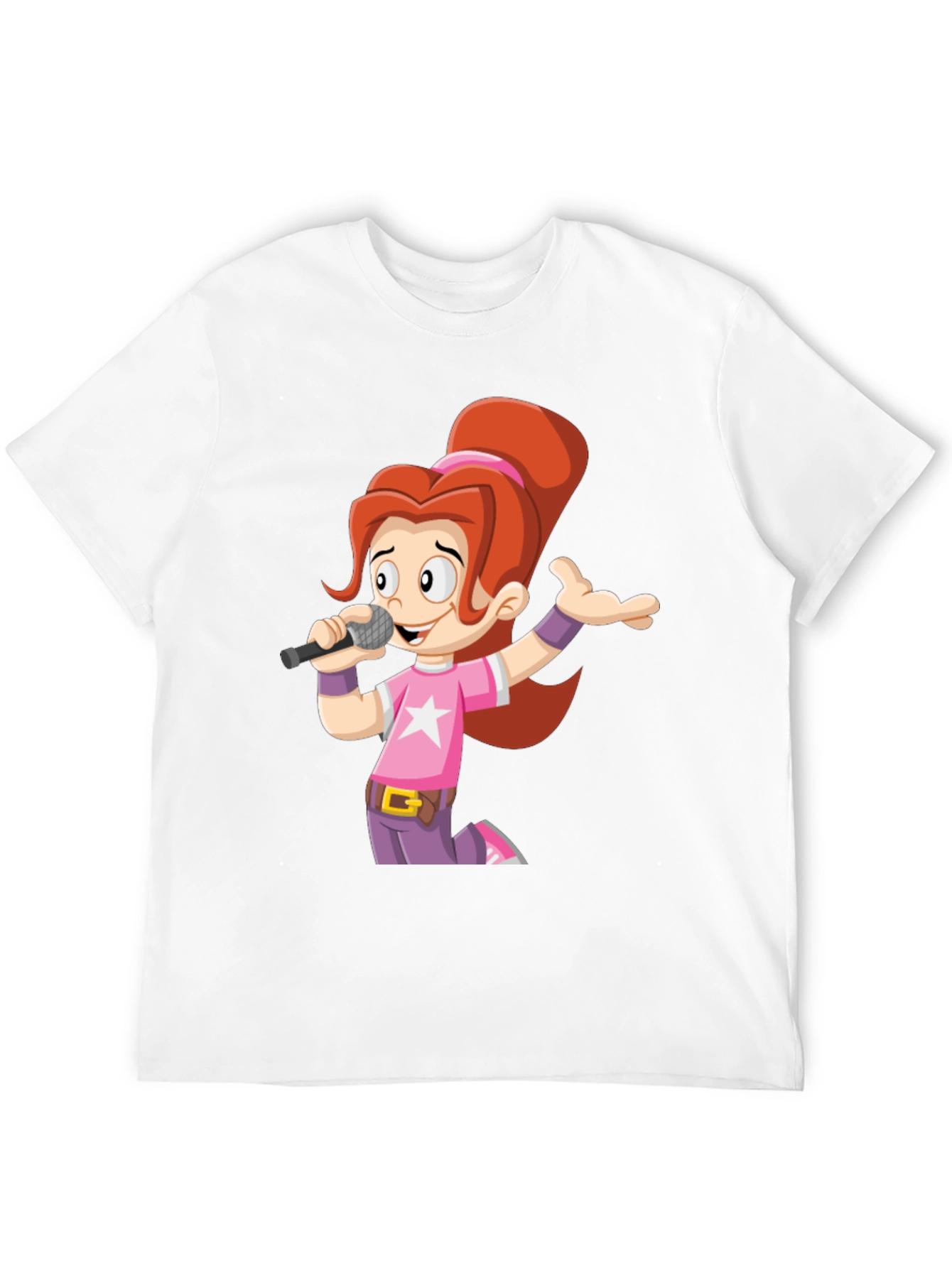 Cartoon Girl Singer Graphic Tee - Black Unisex T-Shirt