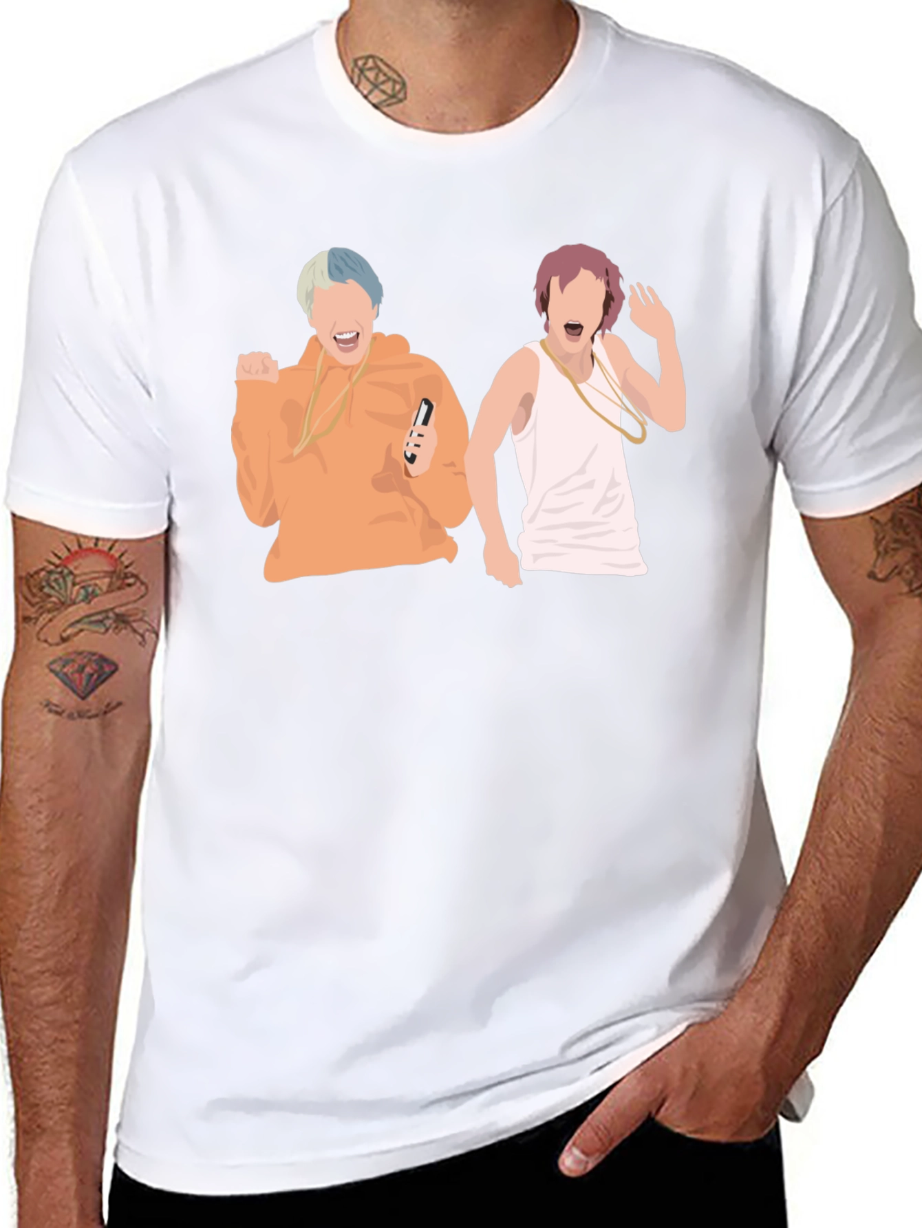 Black T-Shirt with Illustrated Music Band Design