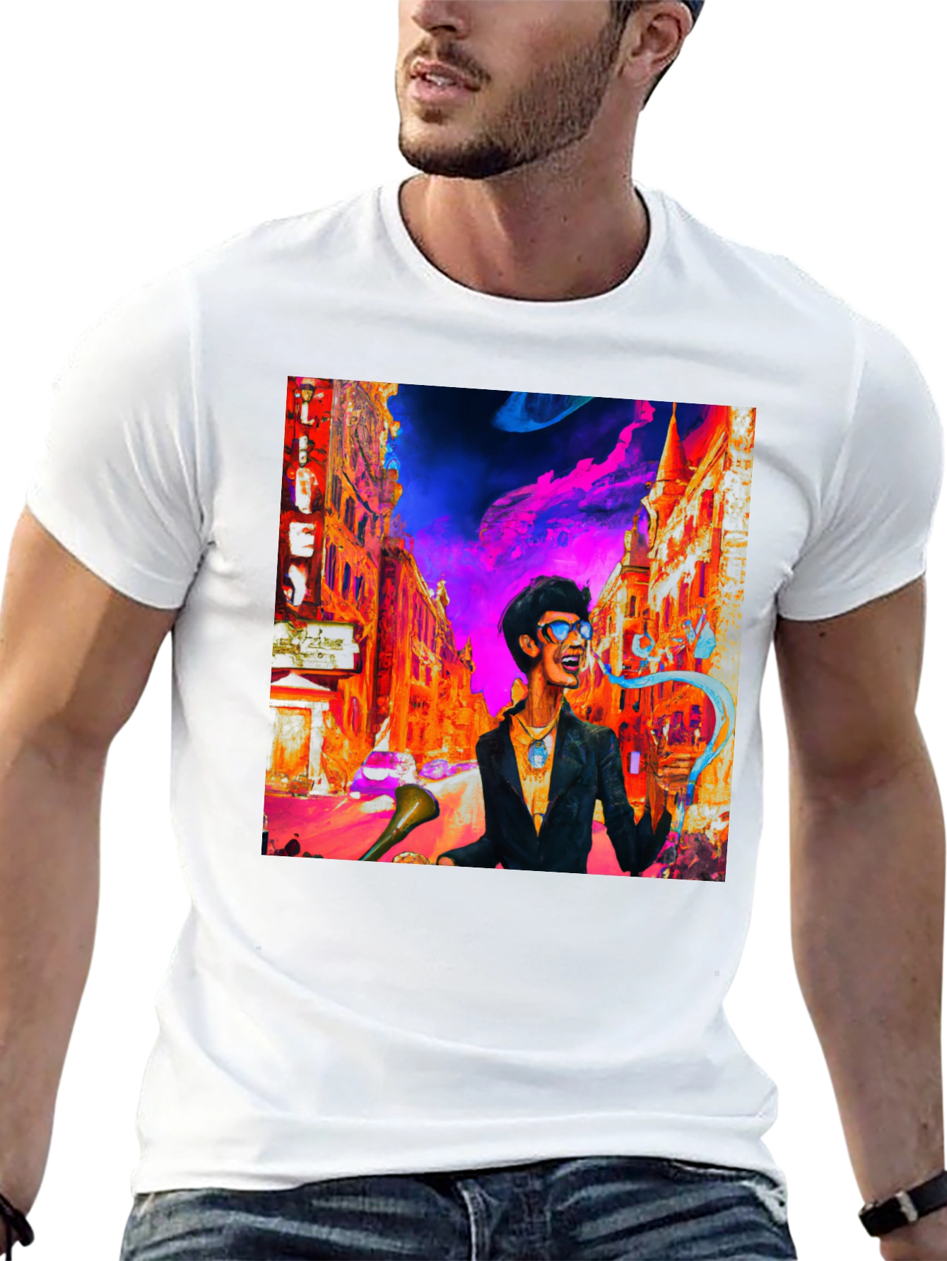 Funky Cityscape Graphic Tee - Vibrant Art Print