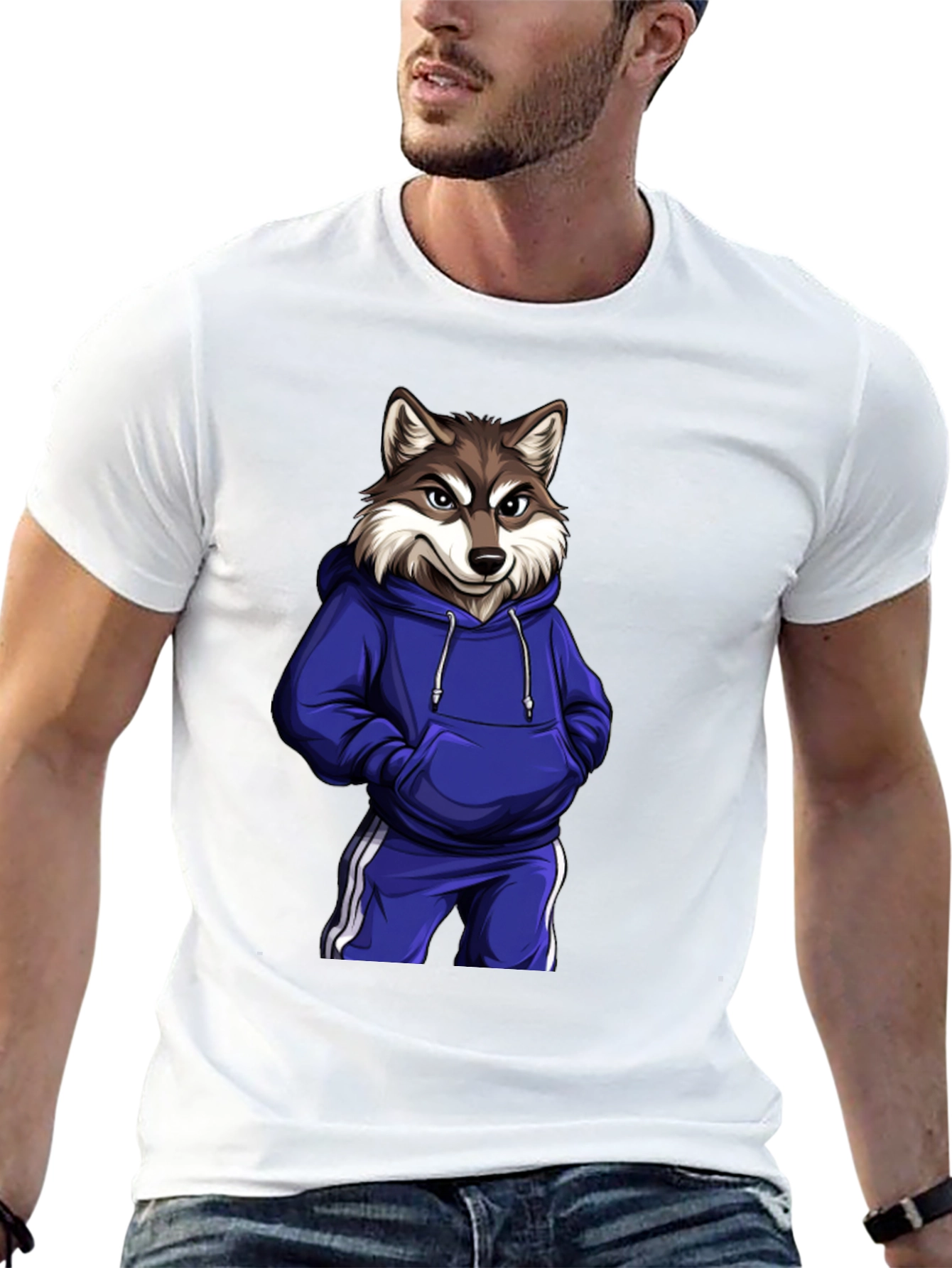 Cool Wolf Cartoon Graphic Black T-Shirt