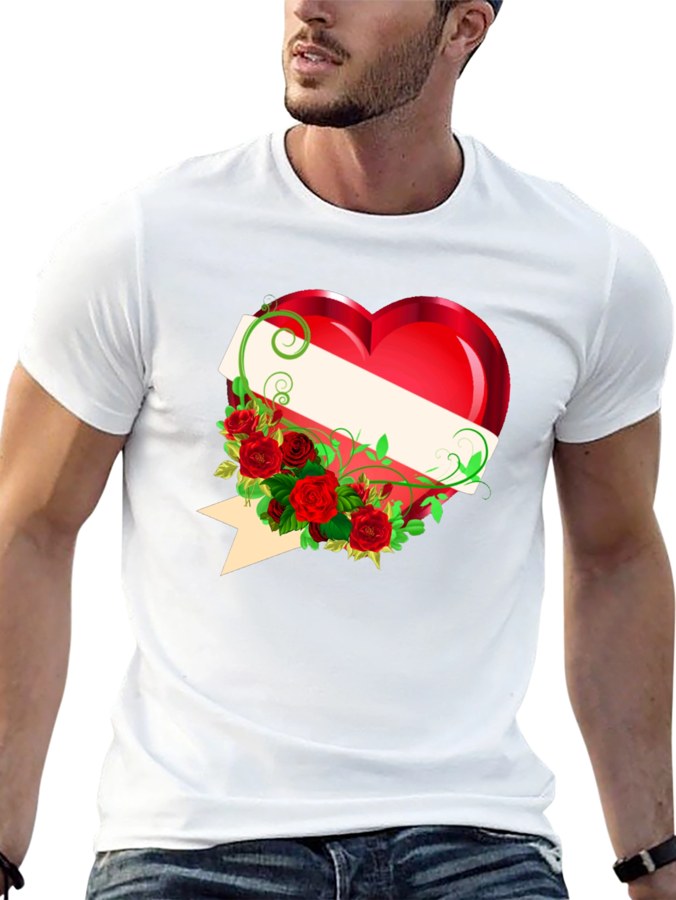 Heart & Roses Graphic Tee - Romantic Design T-Shirt