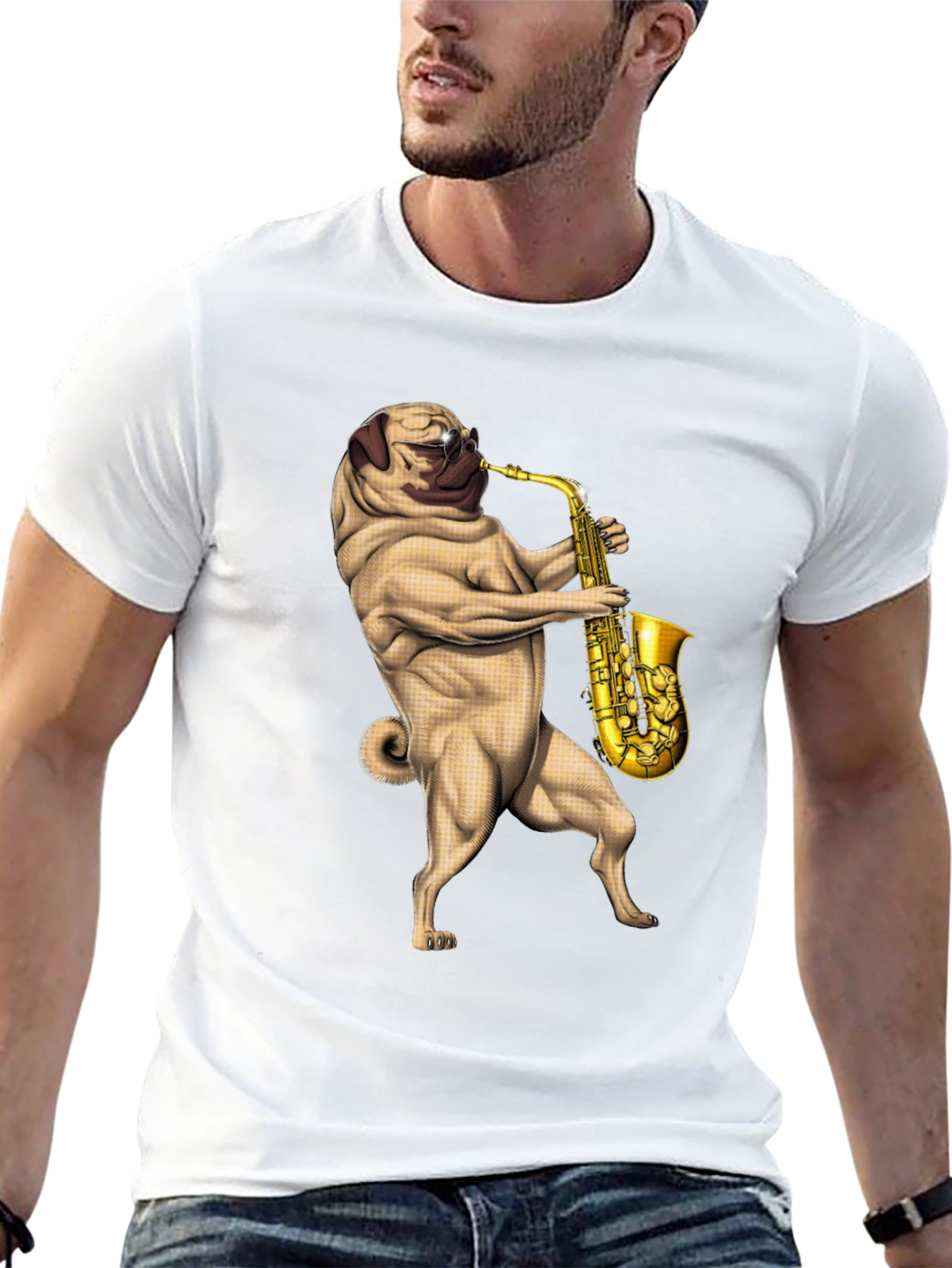 Pug Saxophone Graphic T-Shirt