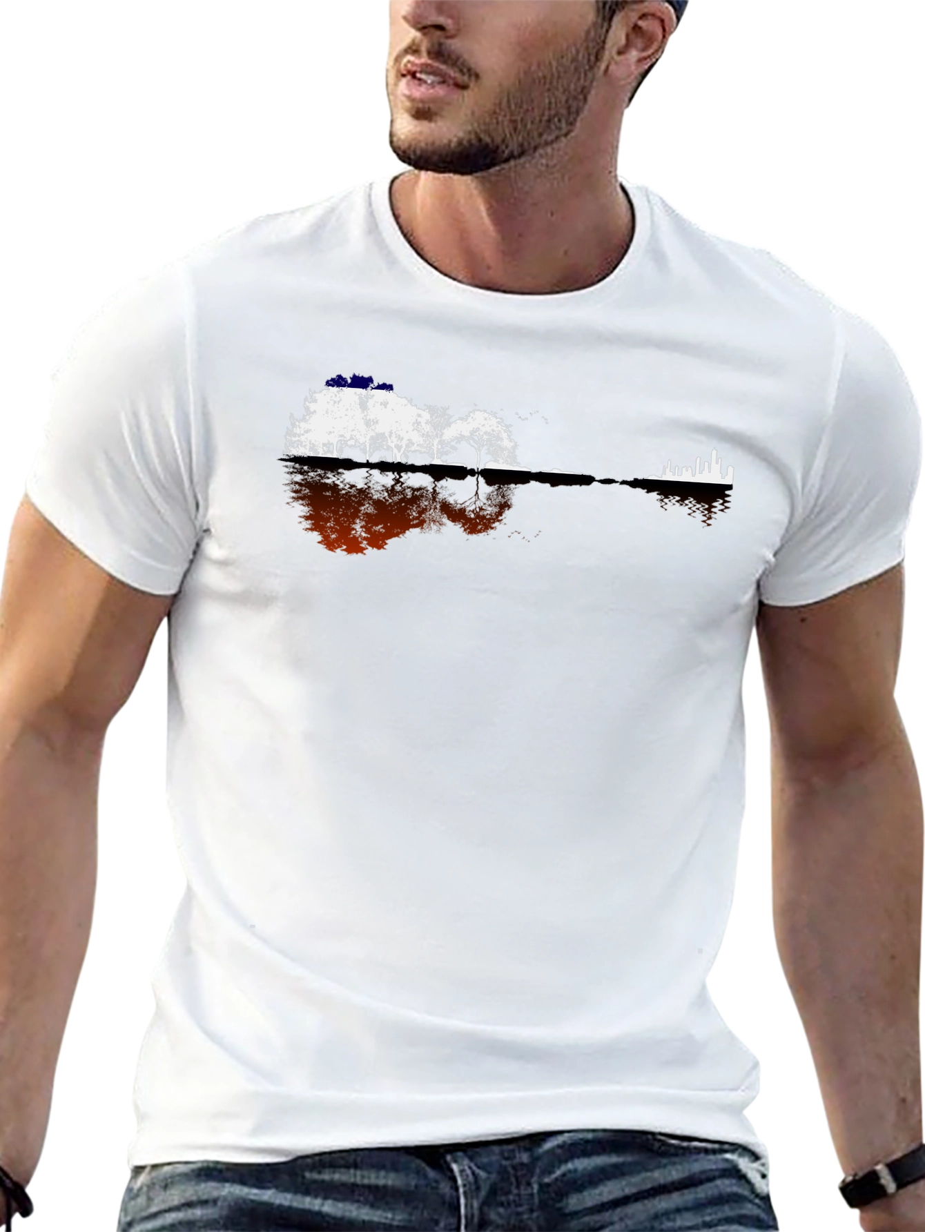 Guitar Landscape Graphic Tee - Black Cotton Blend