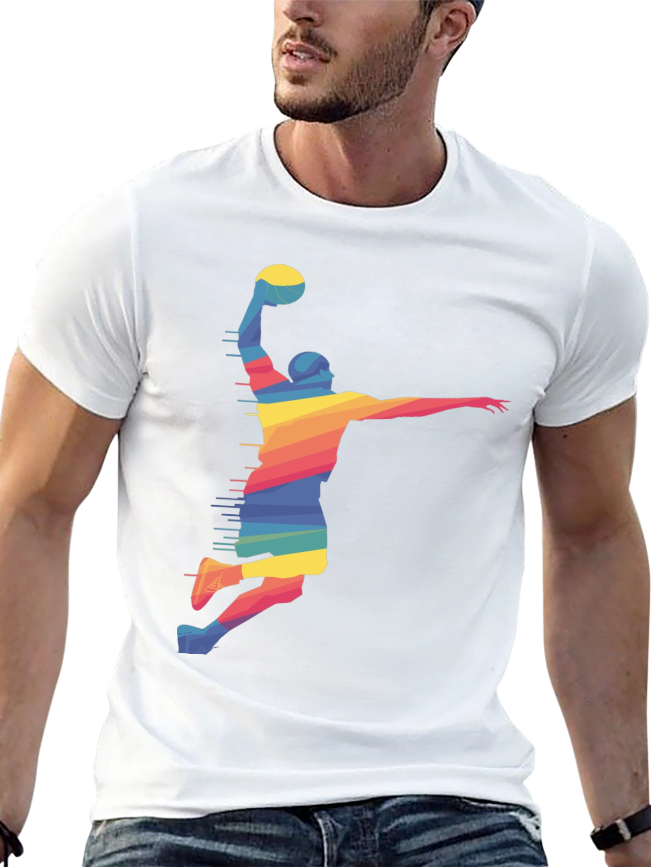 Rainbow Basketball Player Black T-Shirt
