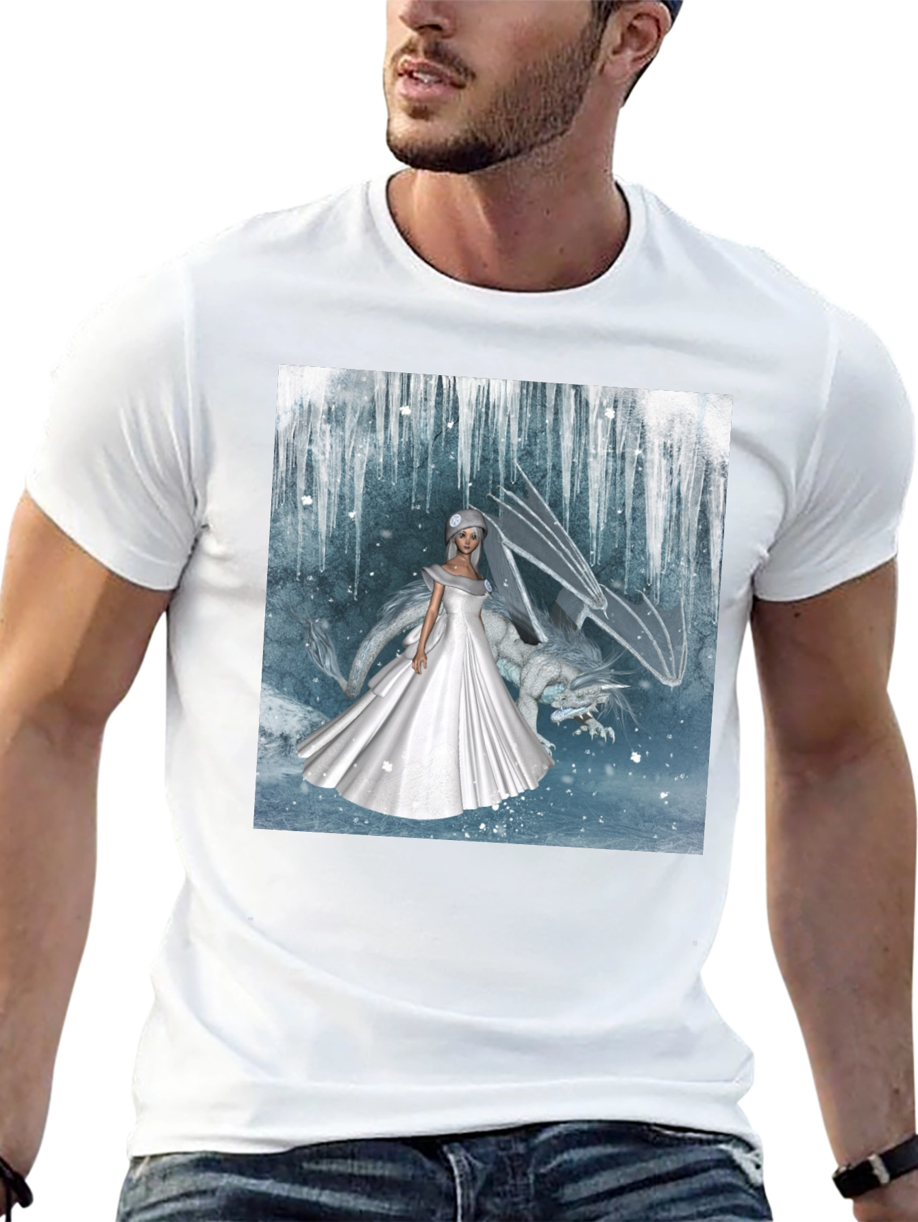 Fantasy Bride & Dragon Graphic Tee - Black