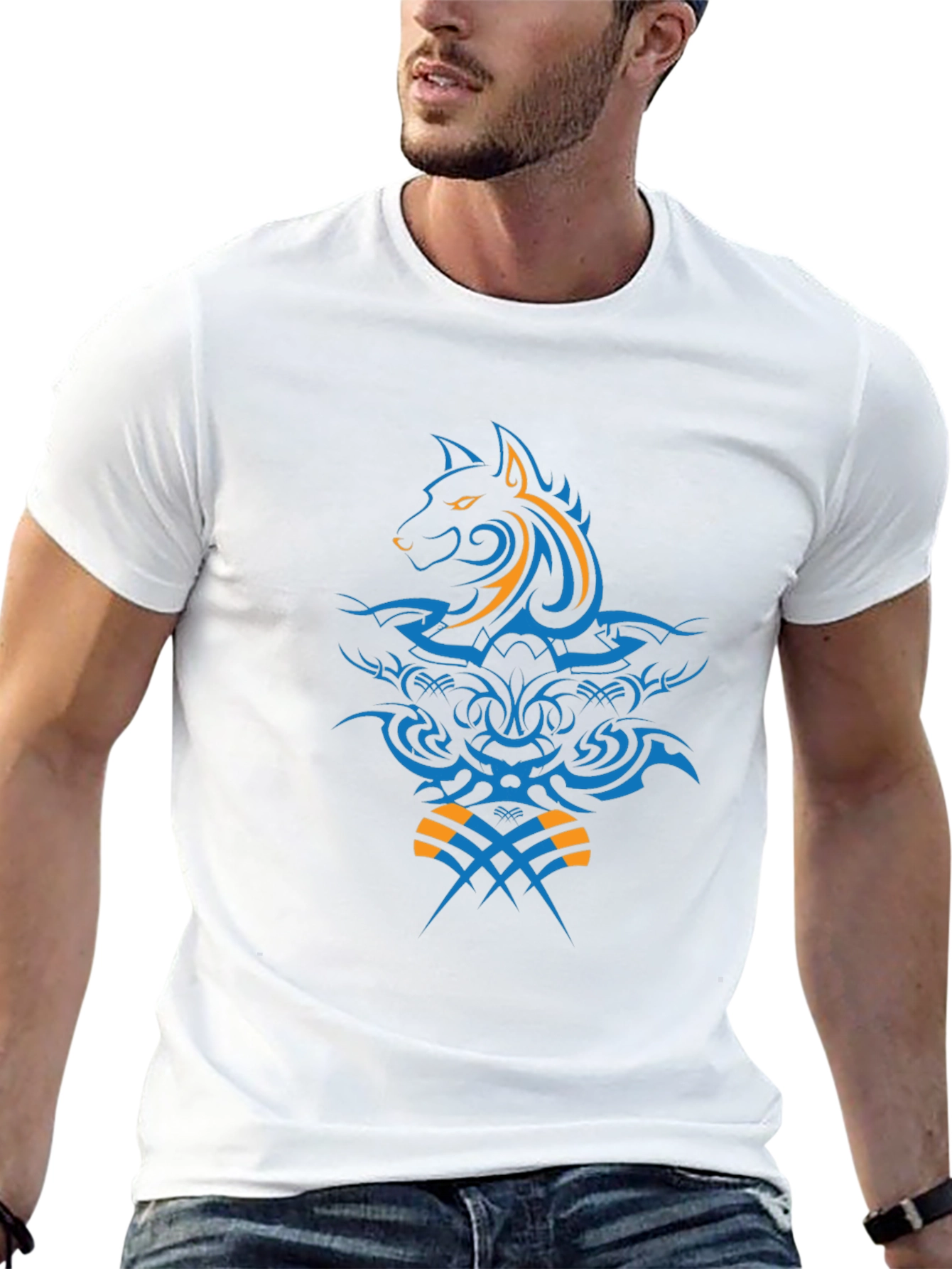 Tribal Wolf Design Black T-Shirt