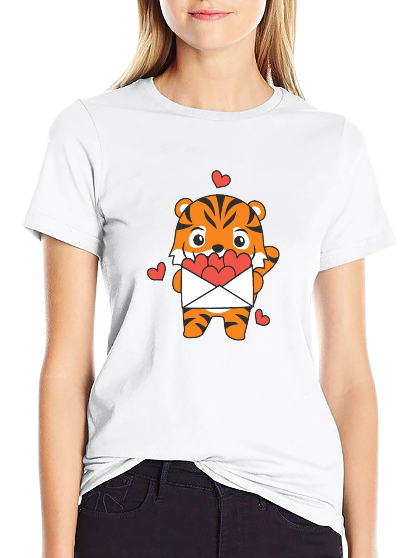 Cute Tiger Heart Envelope Graphic T-Shirt