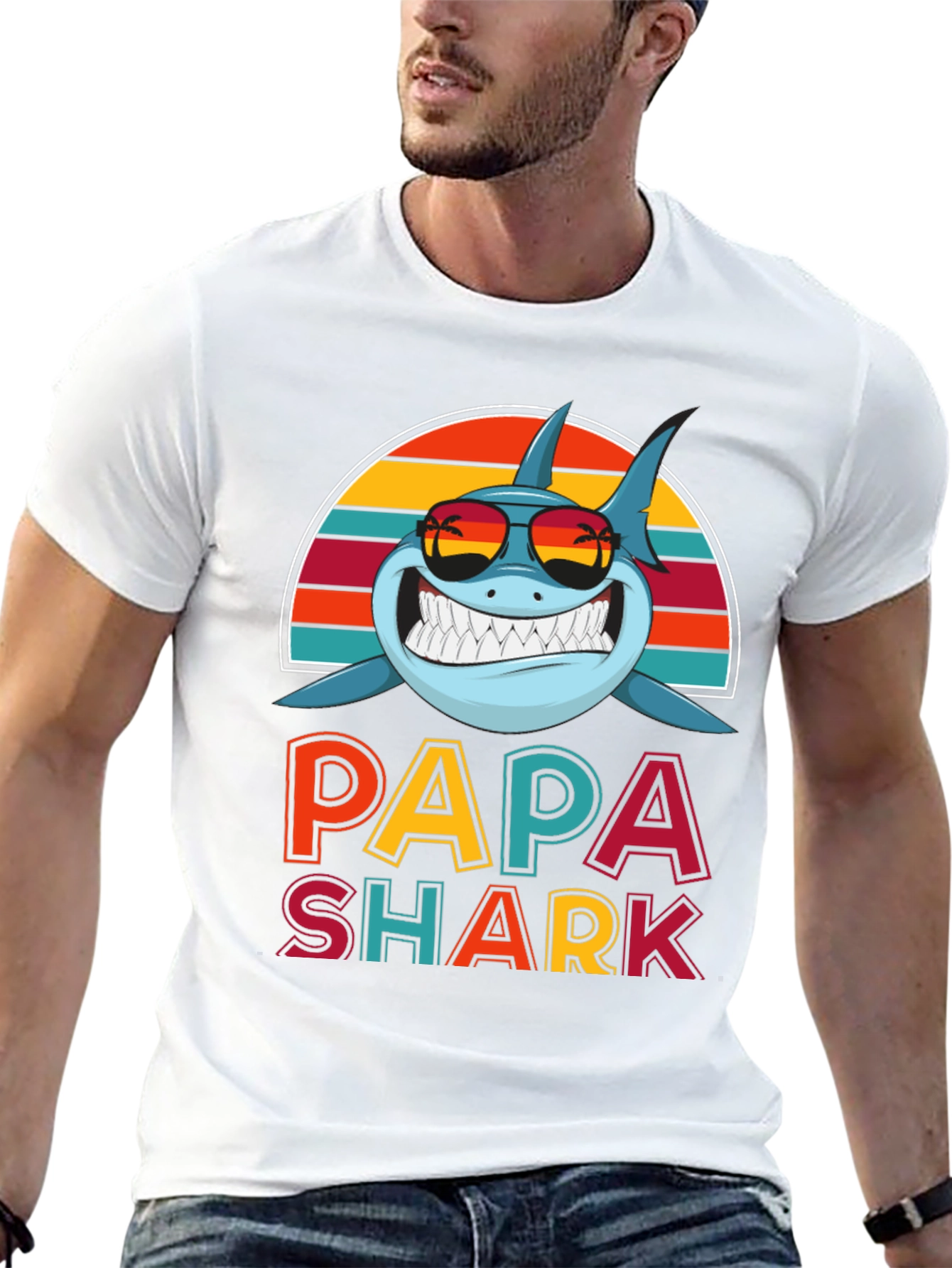 Papa Shark Graphic Tee - Fun Dad T-Shirt
