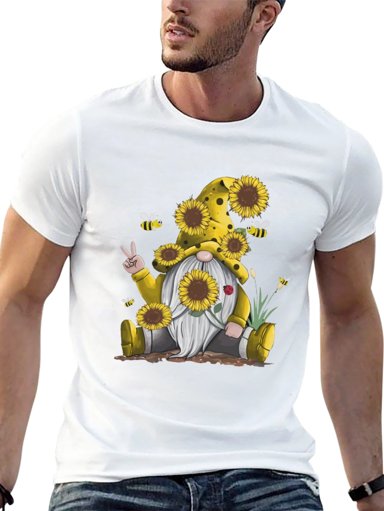 Sunflower Gnome Graphic Tee - Peace Love & Sunflowers!