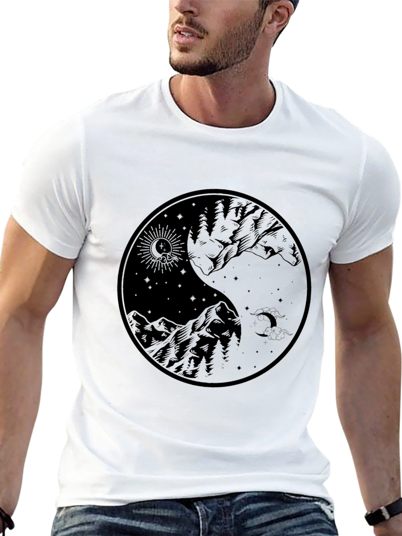 Yin Yang Mountain Graphic Tee - Black